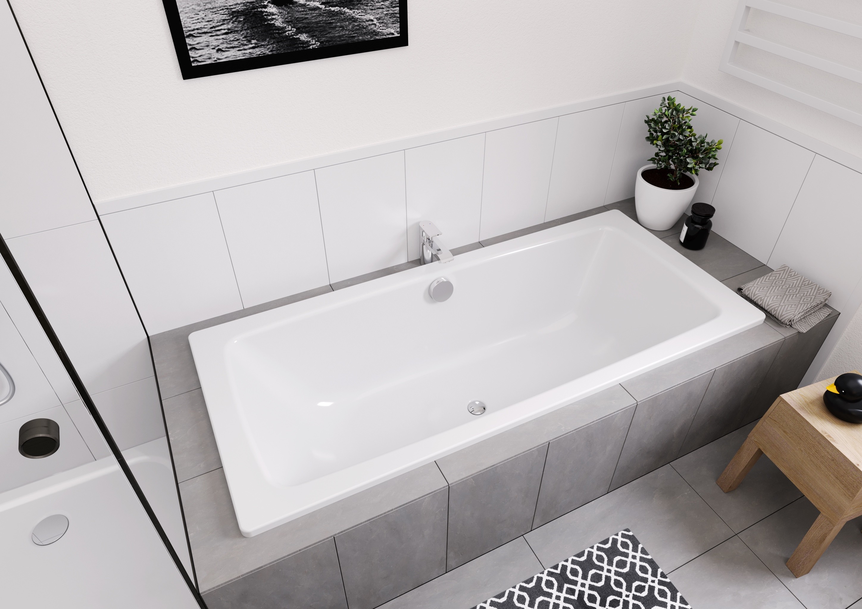 Kaldewei Badewanne „Cayono Duo“ 180 × 80 cm, ohne Grifflochbohrungen mit Wannenträger als Set