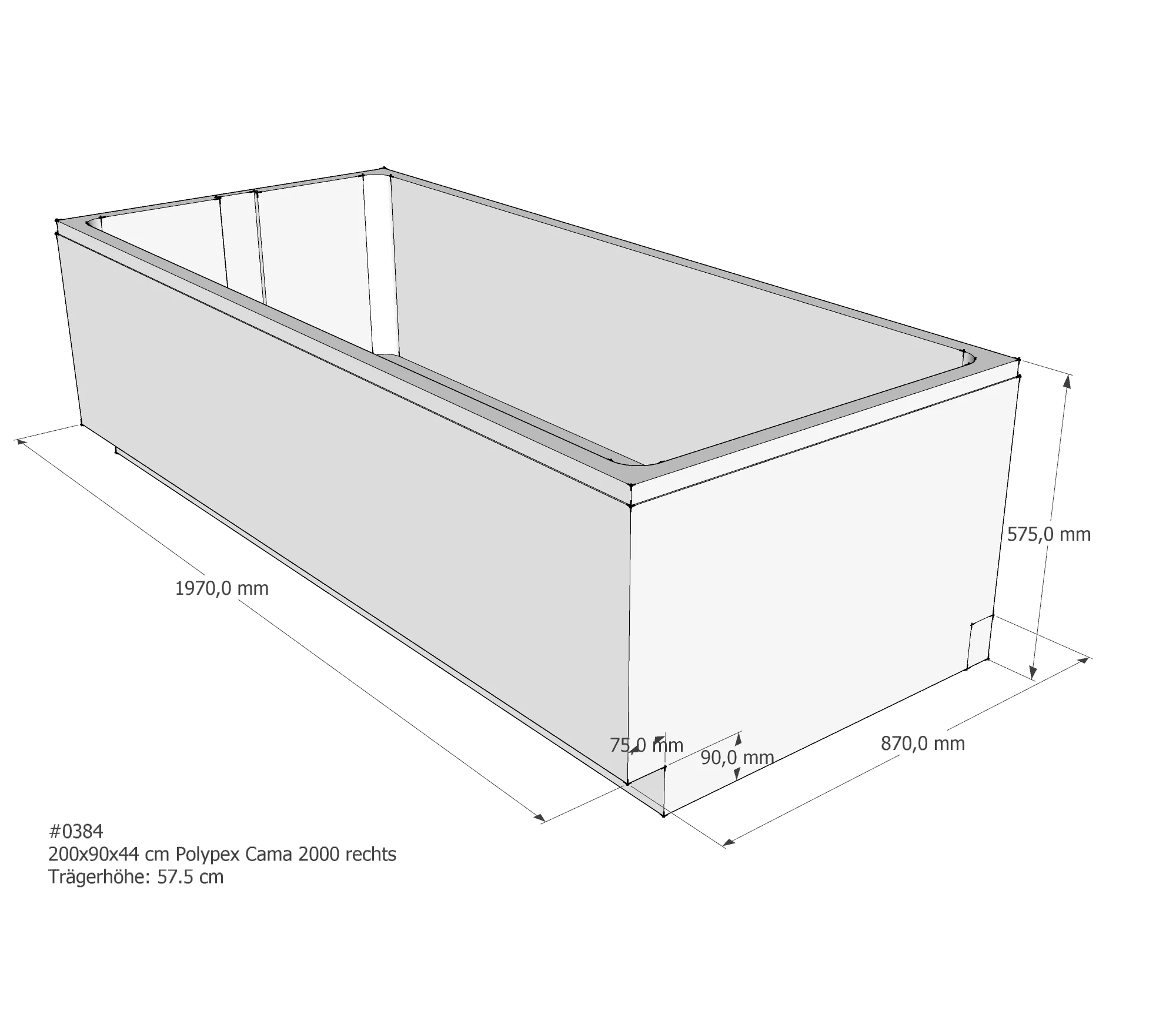 Badewannenträger für Polypex Cama 2000 rechts rechts 200 × 90 × 44 cm