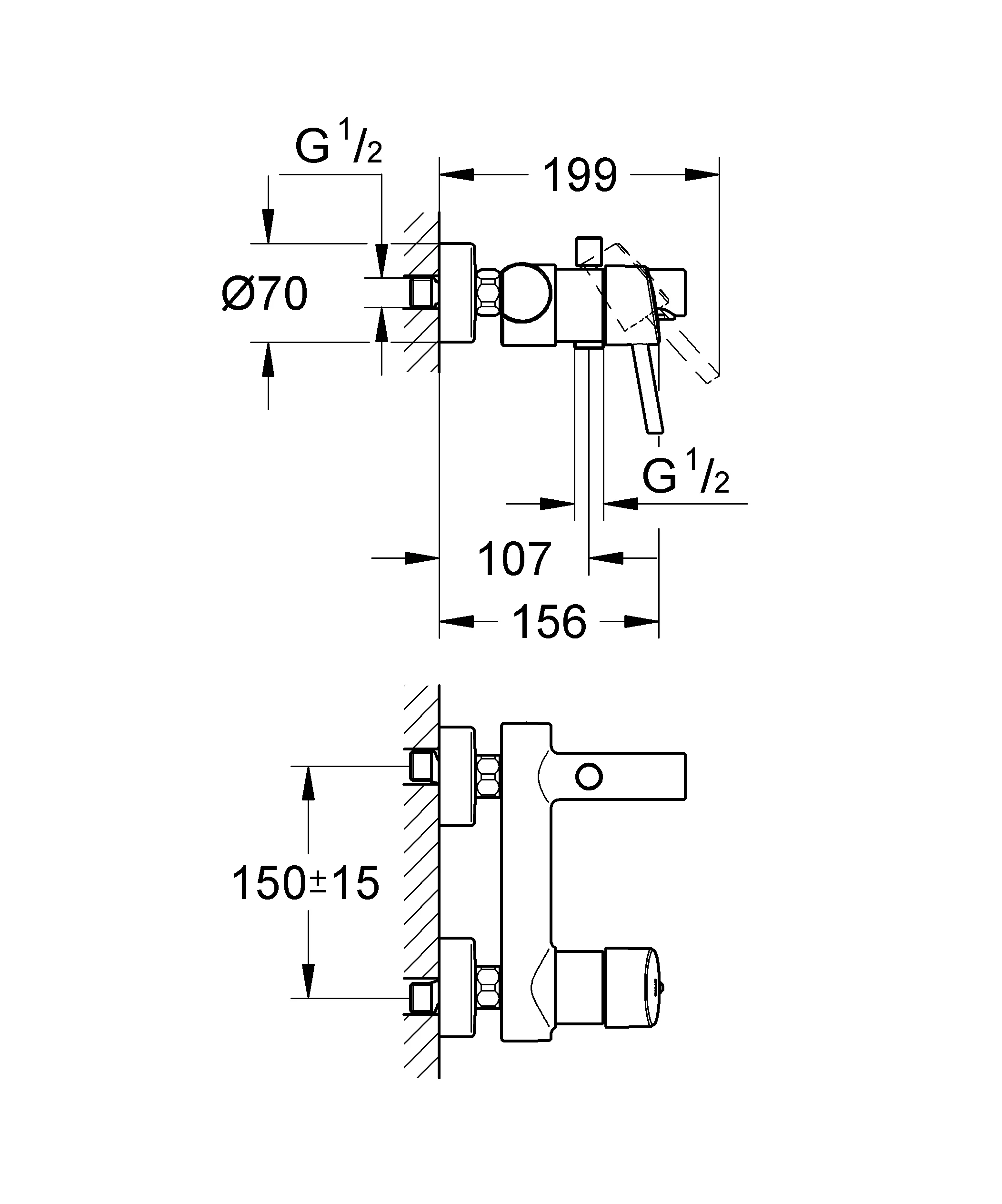 Einhand-Wannenbatterie Concetto 32211_1, Wandmontage, eigensicher, chrom