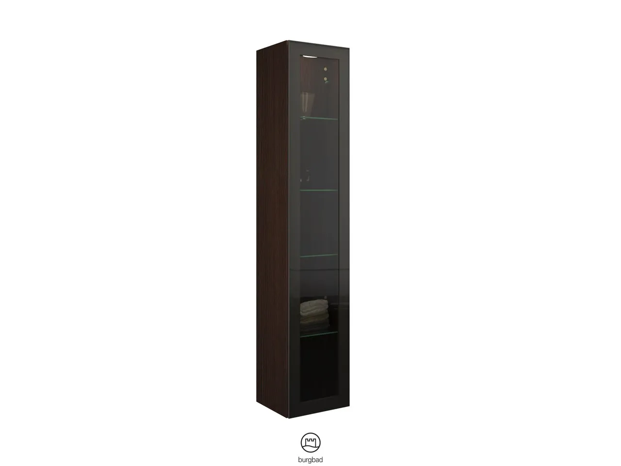 Hochschrank, 1 Alurahmentür mit Rauchglaseinsatz in Bronze;4 Glaseinlegeböden;LED-Innenbeleuchtung, 5 W, 4000 K;Energieeffizienzklasse F;für Raumschaltung;IP20, Tiefe: 320 mm, Breite: 350 mm, Höhe: 1760 mm