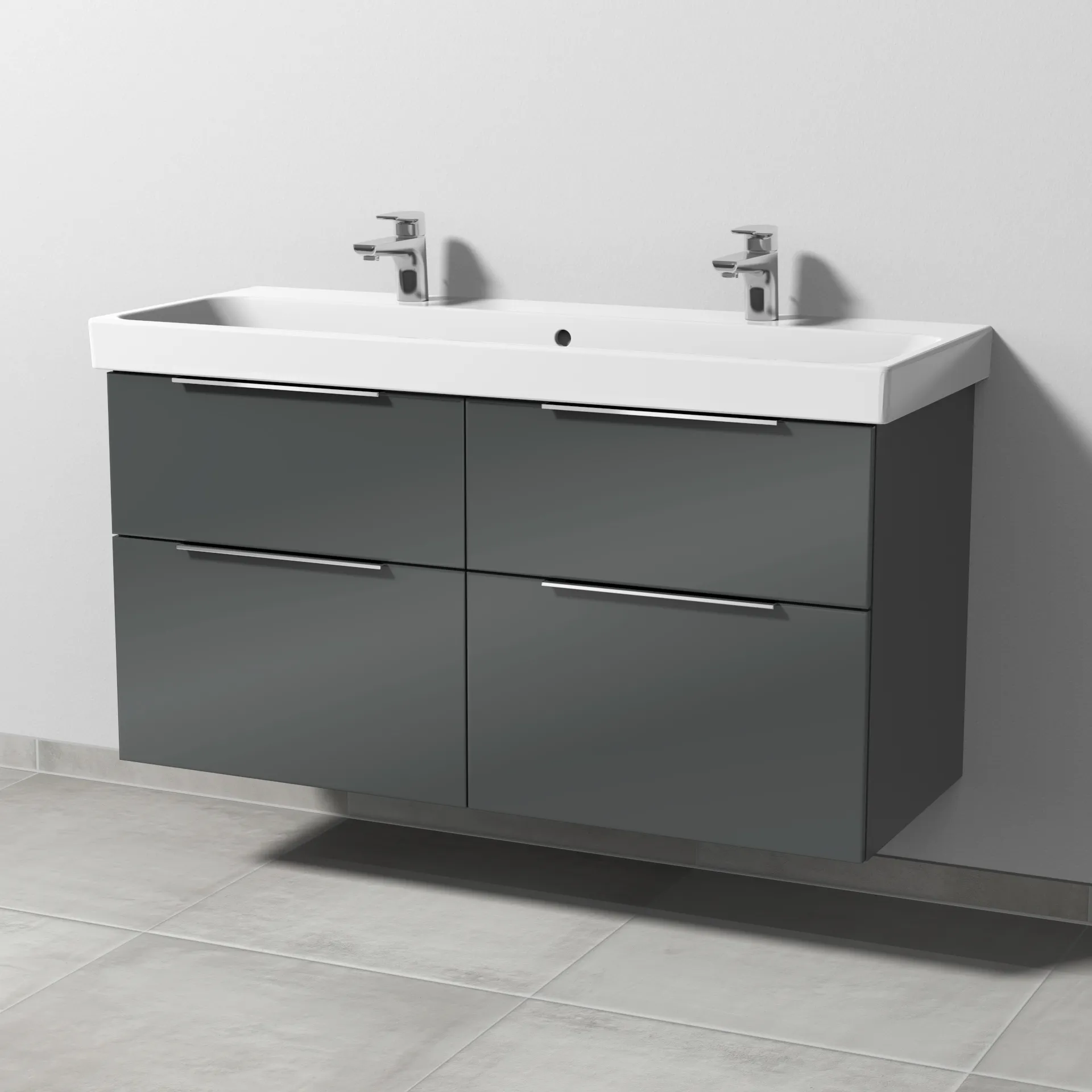 Sanipa Waschtischunterschrank „3way“ 1150 × 588 × 453 mm in Anthrazit (glanz), mit Hahnlochbohrung, Becken mittig Sanipa Waschtischunterschrank „3way“ 1150 × 588 × 453 mm in Anthrazit (glanz), mit Hahnlochbohrung, Becken mittig