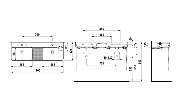 Laufen Doppelwaschtisch VAL 420x12000x155x155, 1 Hahnloch, mit Überlauf, weiß matt Laufen Doppelwaschtisch VAL 420x12000x155x155, 1 Hahnloch, mit Überlauf, weiß matt