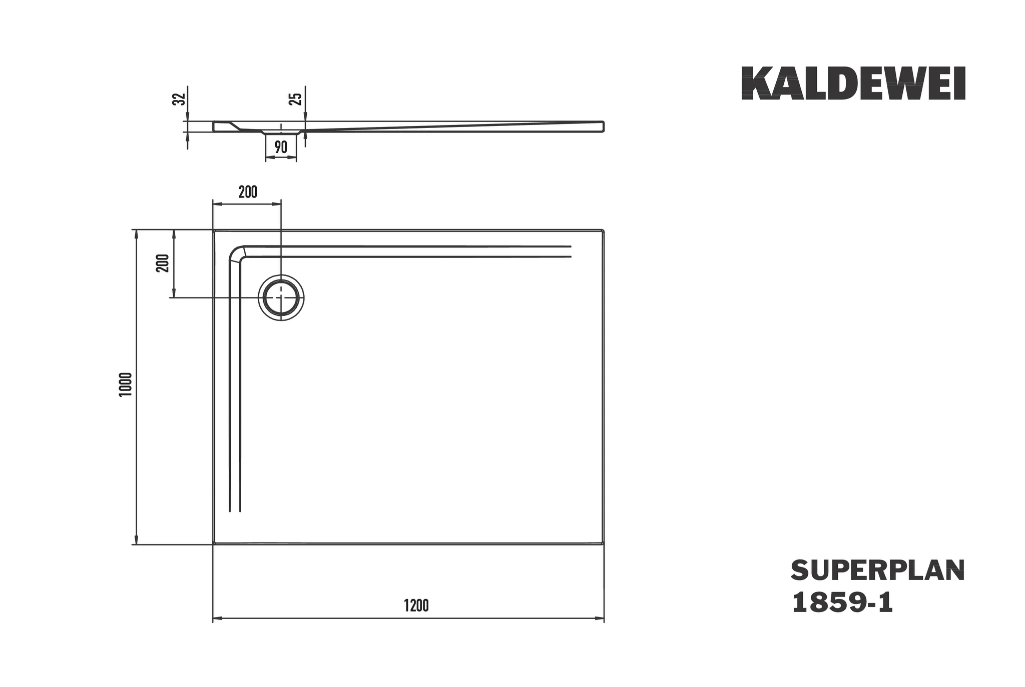 Kaldewei SUPERPLAN Duschfläche 1000x1200 mm, cool grey 70, Invisible Grip