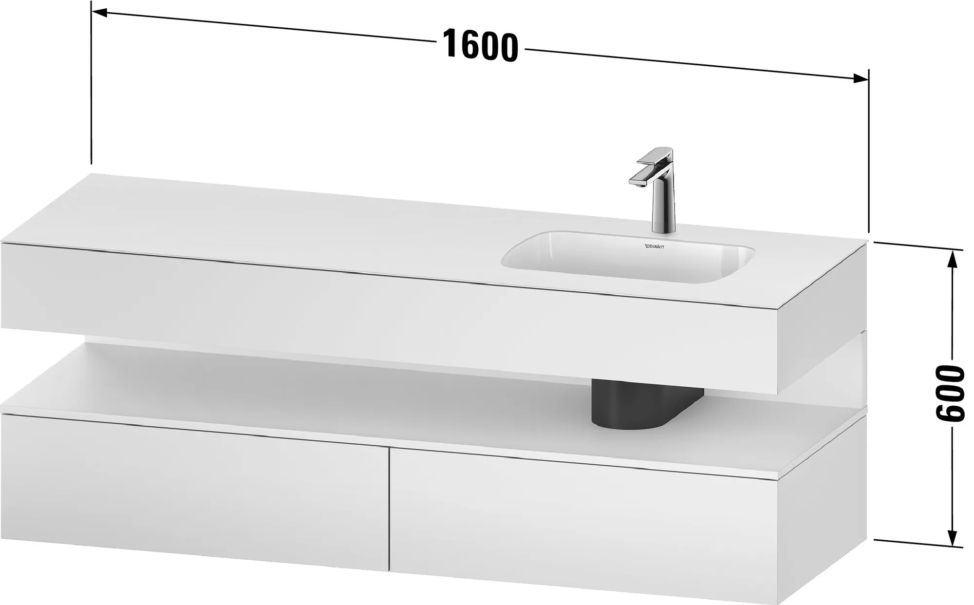 Einbauwaschtisch mit Konsolenwaschtischunterbau „Qatego“ 160 × 55 × 60 cm, ohne Beleuchtung