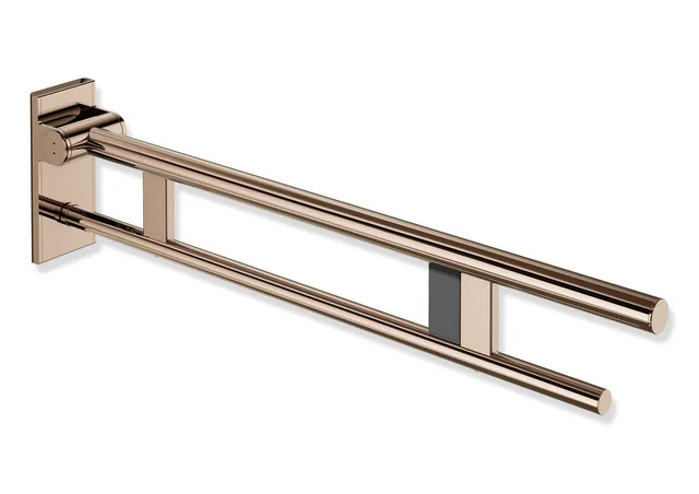 HEWI System 900 - Mobiler Stützklappgriff Duo, Design A, Edelstahl PVD Kupfer glänzend, Ausladung 850 mm, Funk-Spülauslösung rechts