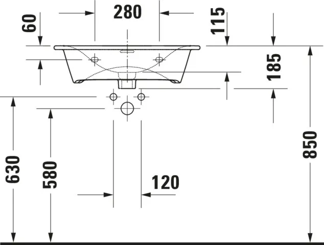 Möbelwaschtisch Viu 630mm, Weiß mit Überlauf, mit HLB, 1 Hahnloch