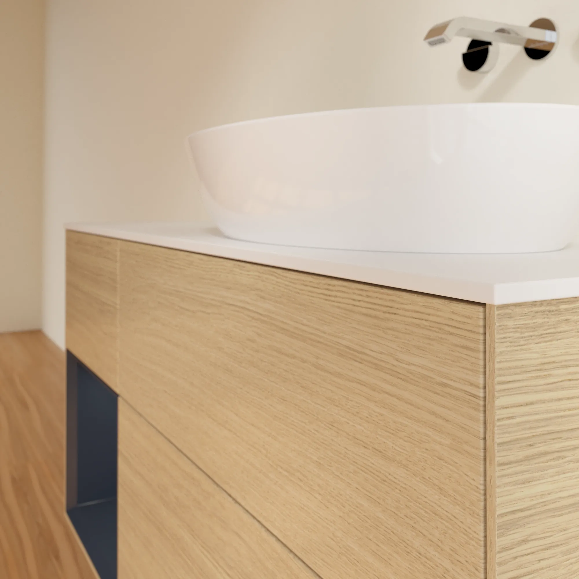 Villeroy & Boch Waschtischunterschrank „Finion“ für Schrankwaschtisch 1200 × 603 × 501 mm Oak Veneer, für Becken rechts, ohne Hahnlochbohrung Villeroy & Boch Waschtischunterschrank „Finion“ für Schrankwaschtisch 1200 × 603 × 501 mm Oak Veneer, für Becken rechts, ohne Hahnlochbohrung