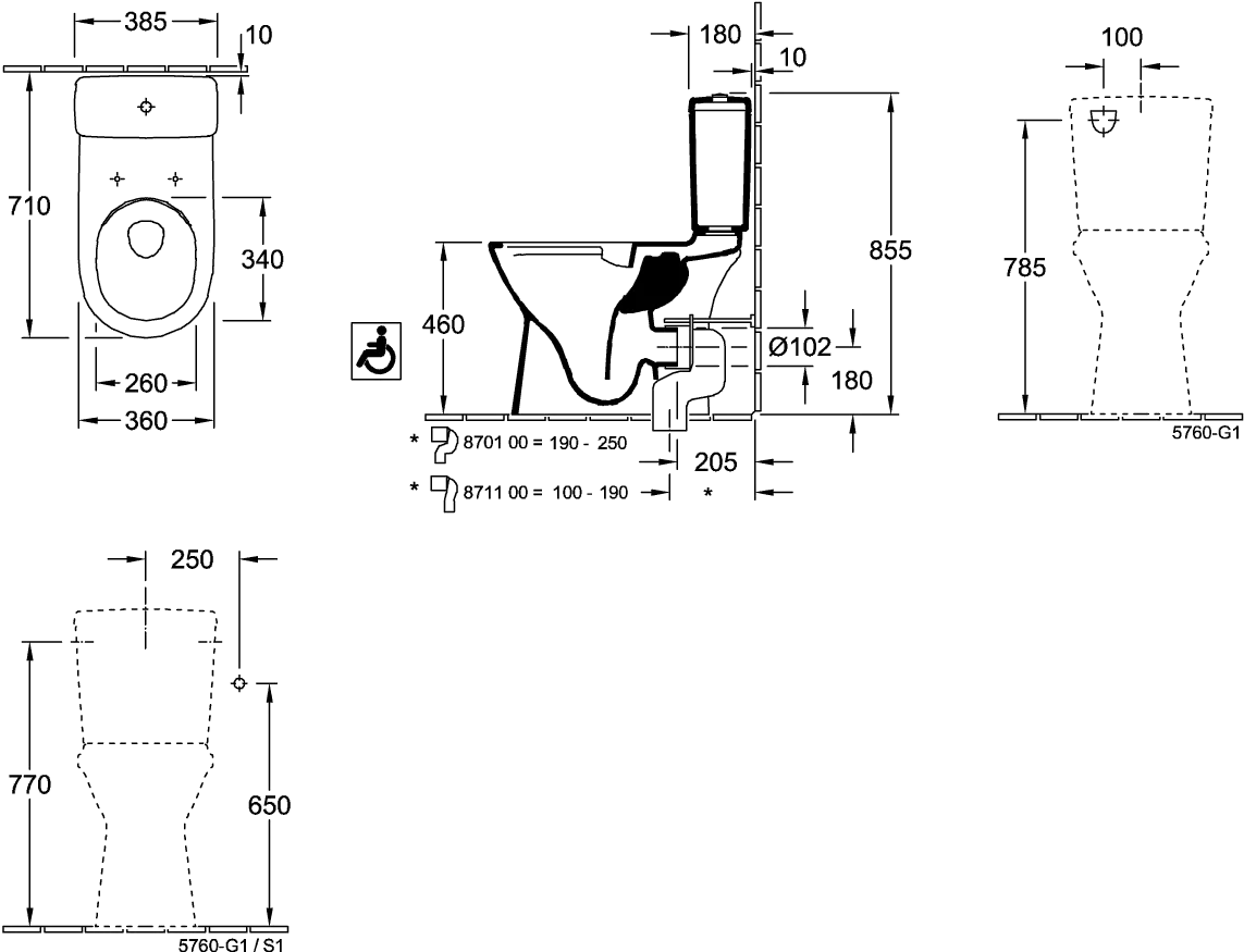 Stand-Tiefspül-WC für Kombination mit Spülkasten DirectFlush „ViCare“ 36 × 46 × 68 cm ohne Spülrand