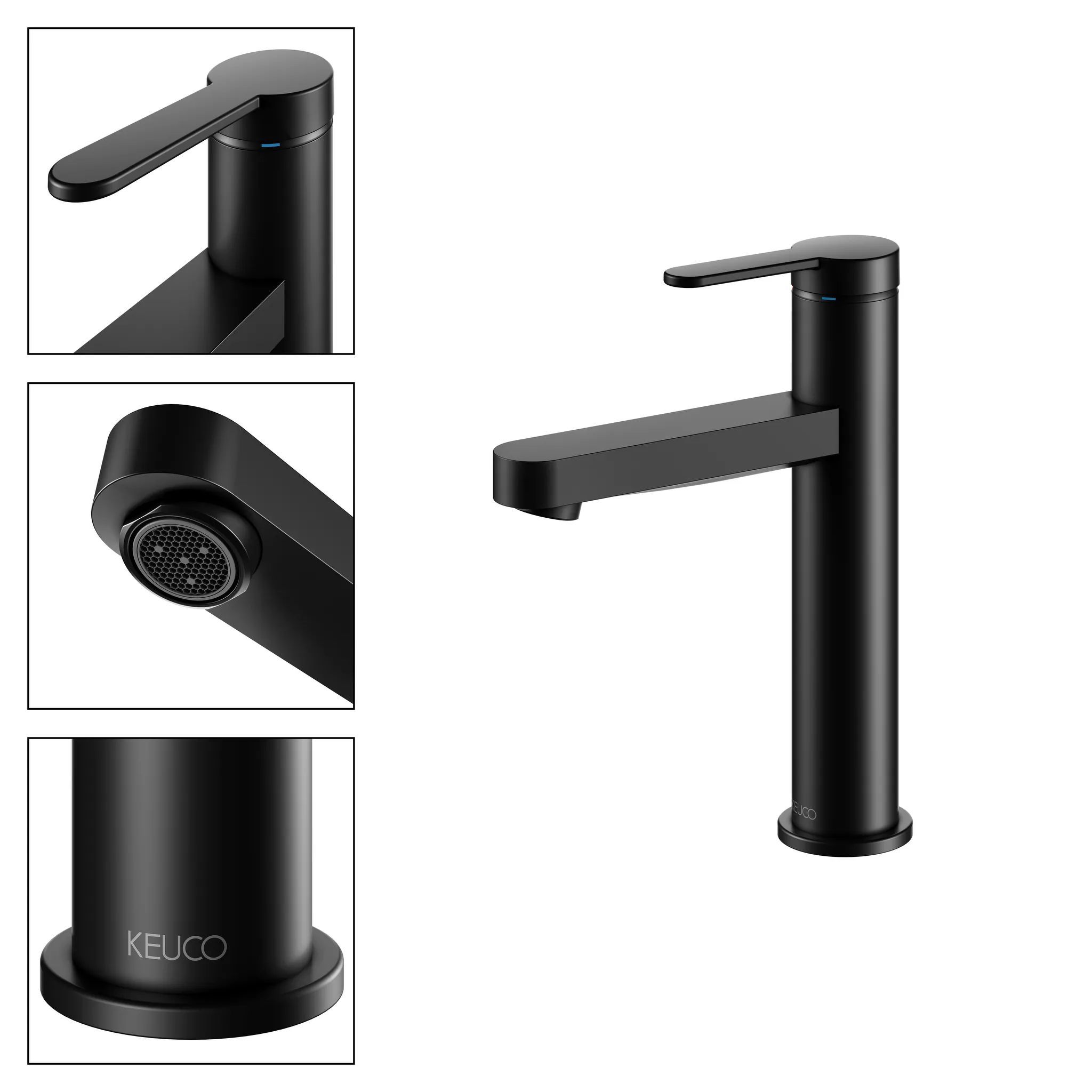 KEUCO IXMO Einhebel-Waschtischmischer 130 IXMO Flat ohne Zugstangen-Ablaufgarnitur IXMO Flat, Rosette rund schwarz matt