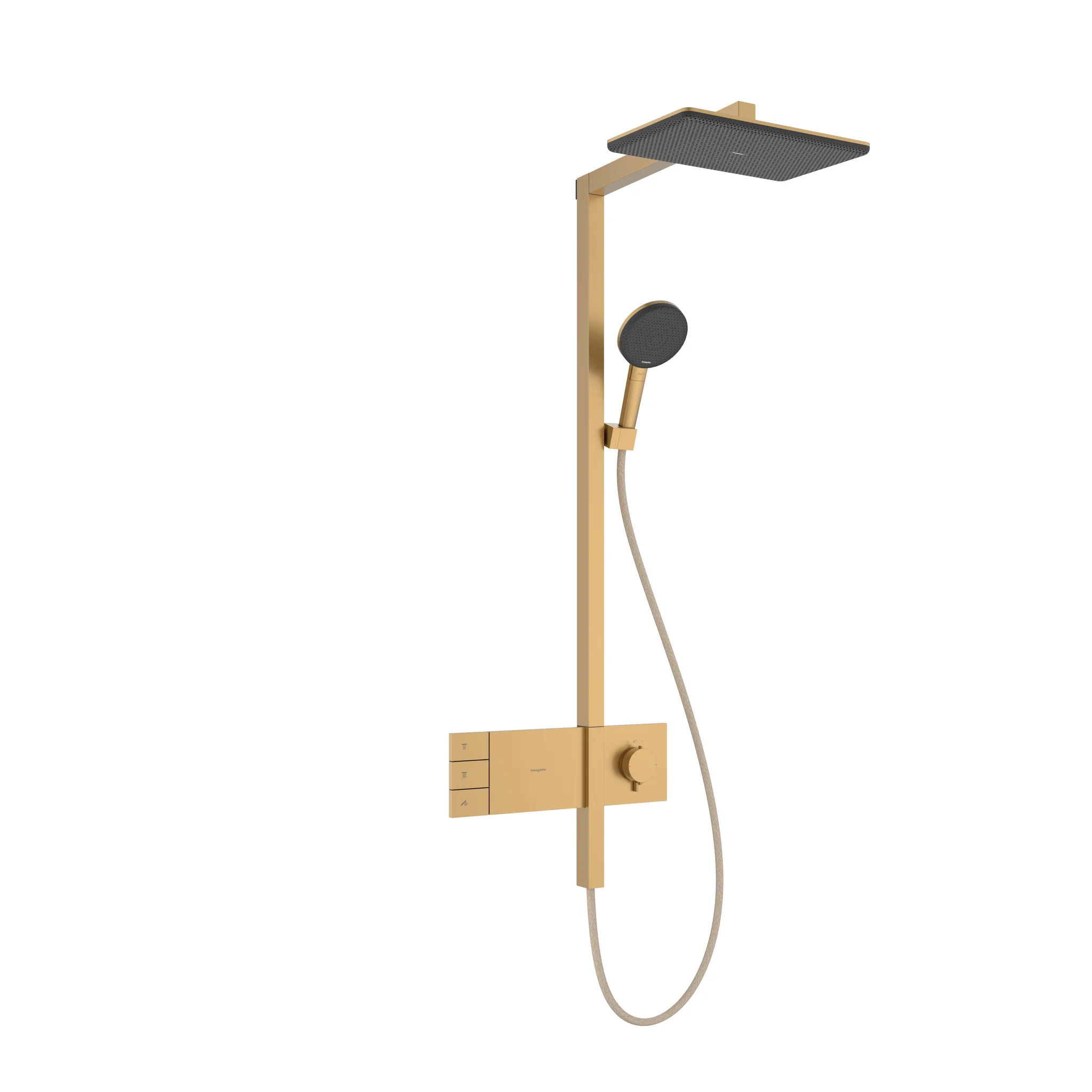 Hansgrohe Showerpipe Raindance Alive Q, 210/340 2jet mit Thermostat BBR, Brushed Bronze, 214 x 343 mm Brausekopfgröße, Aufputzinstallation