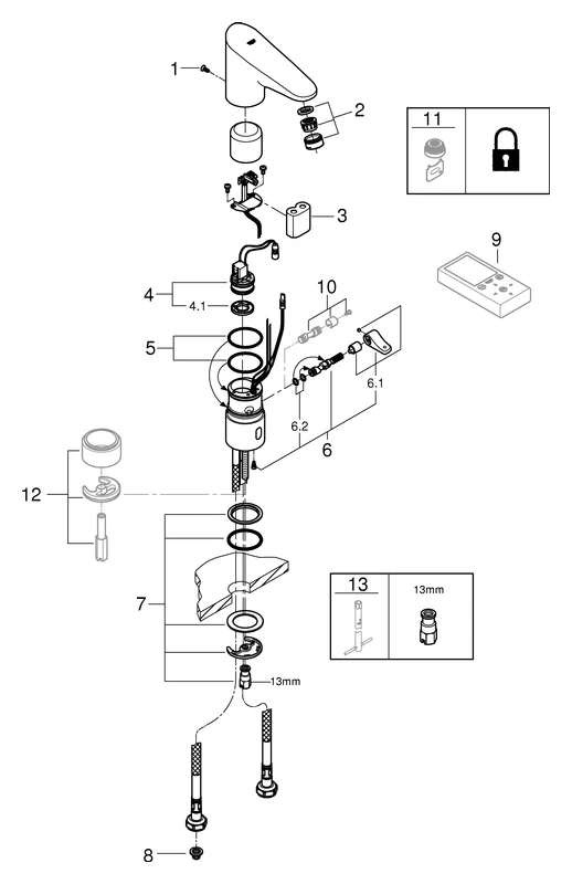 Infrarot-Elektronik für Waschtisch Europlus E 36207_1, mit Mischung, 6 V Lithium-Batterie, Typ CR-P2, chrom