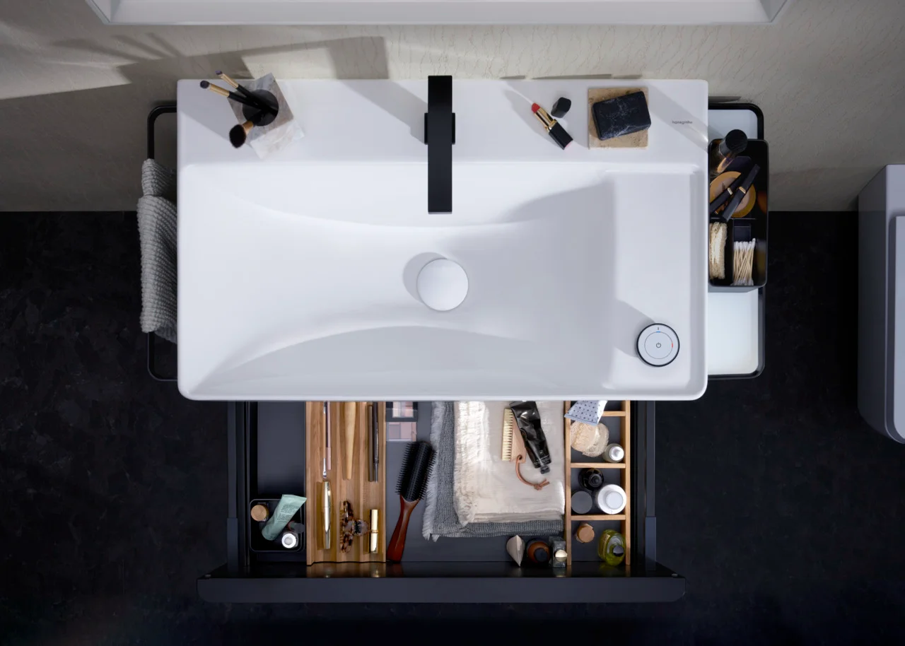 Hansgrohe Xelu Q Waschtisch, Keramik, weiß, 800 x 480 mm, 100 mm Beckenhöhe, wandhängend, mit Ablage rechts und SmartClean-Glasur