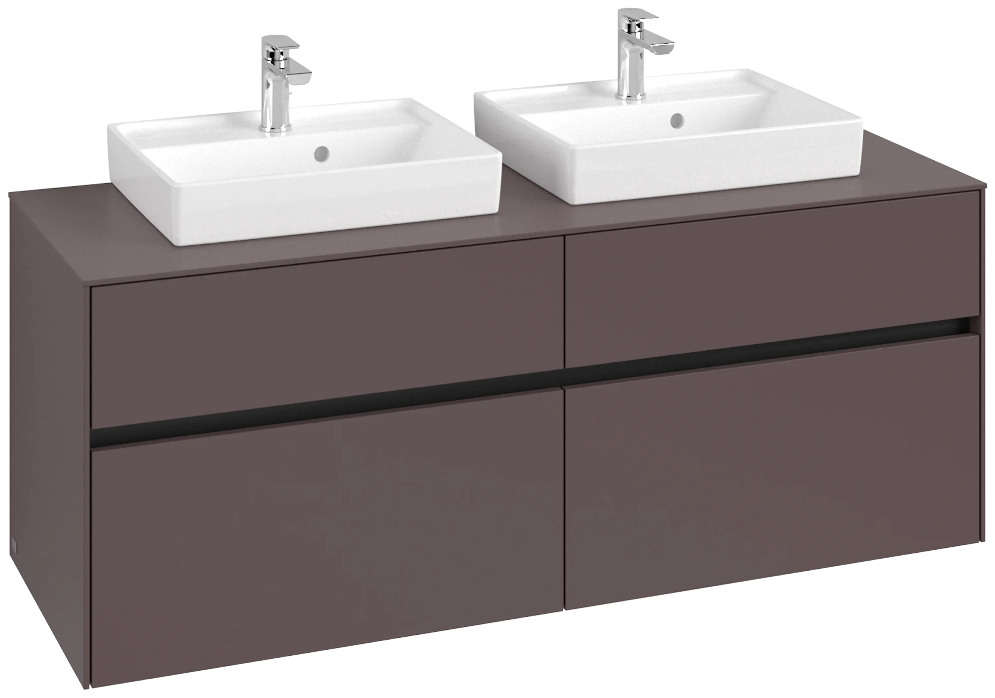 Villeroy & Boch Waschbeckenunterschrank Collaro C07600, Eckig Dark Berry, 1400x500 mm, Höhe 548 mm, für 2 Waschbecken, mit SoftClosing und 4 Auszügen
