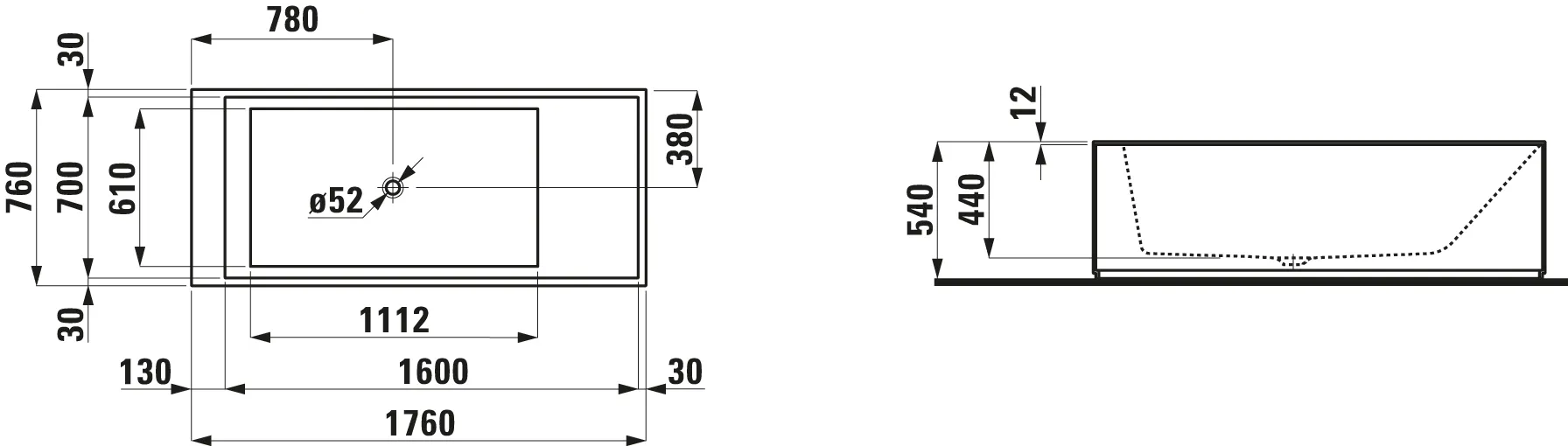 Laufen Badewanne „Kartell“ freistehend rechteck 176 × 76 cm in #Farbe#