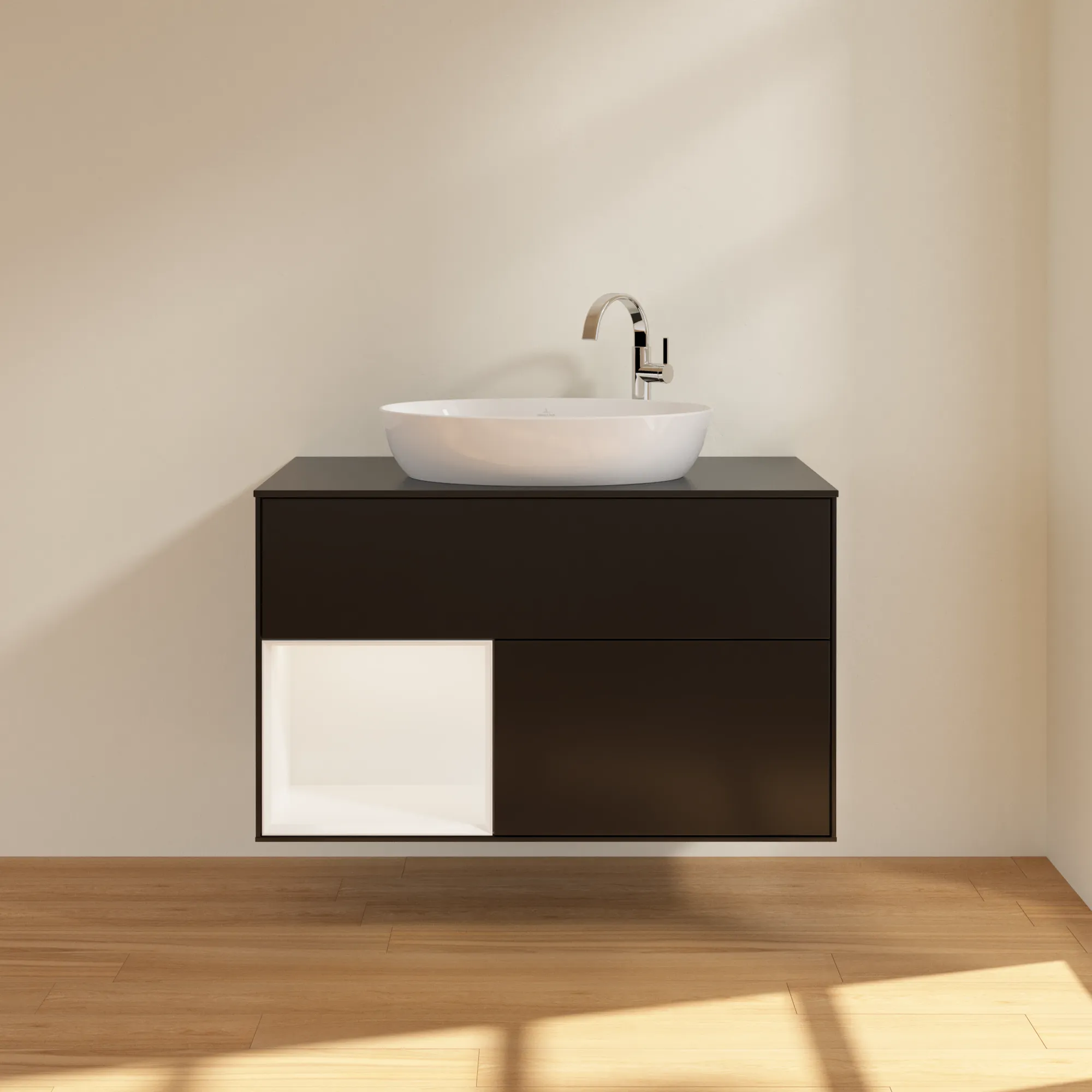 Villeroy & Boch Waschbeckenunterschrank Finion F89, 1000x603x501 mm, Black Matt Lacquer, mit Beleuchtung und Push-to-open Funktion