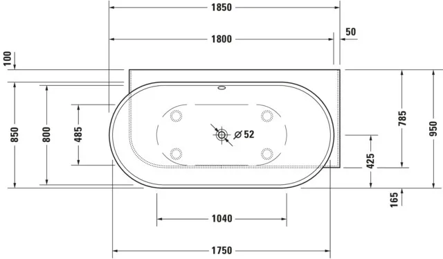 Duravit Whirlwanne „Luv“ vorwand oval 185 × 95 cm, rechts