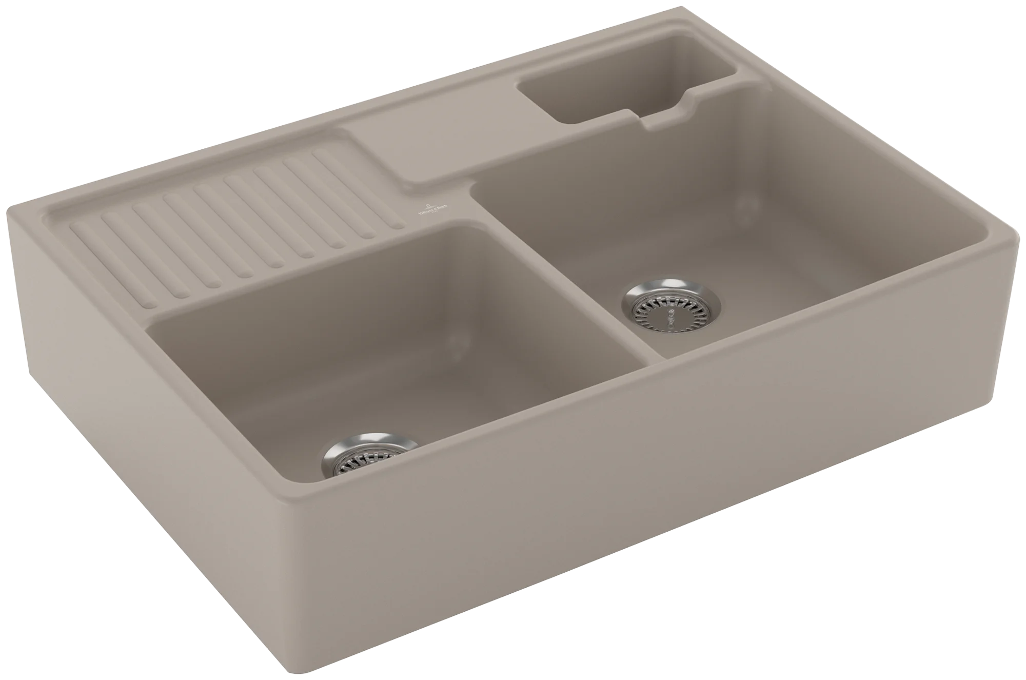 Villeroy & Boch Spülstein Doppelbecken Almond CeramicPlus, 895 x 630 mm, Höhe 220 mm, Innentiefe 180 mm, Handbetätigung, Keramik, Edelstahl