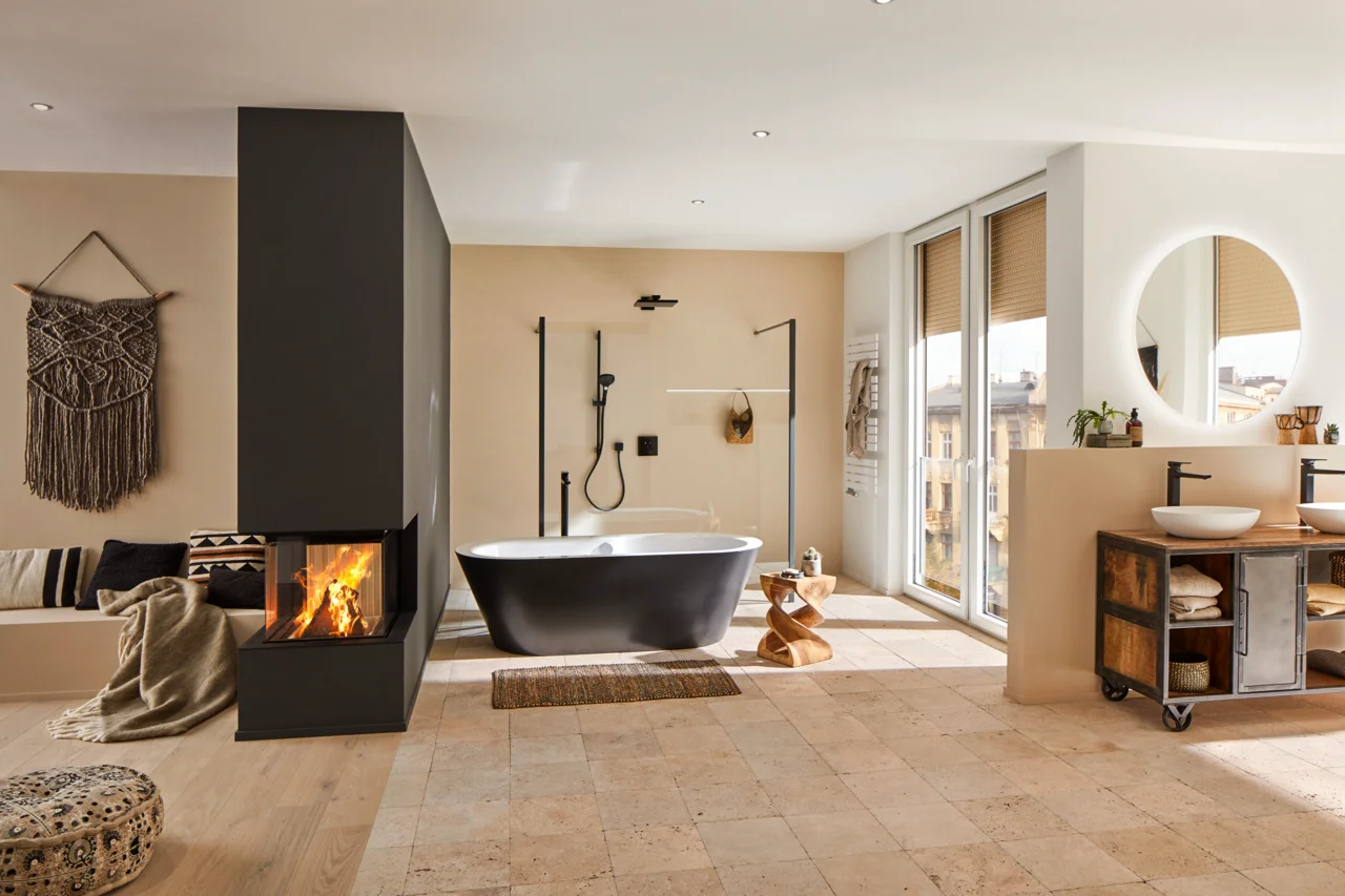 Hansgrohe Metropol Einhebel-Wannenmischer bodenstehend, mattschwarz, Ausladung 235 mm