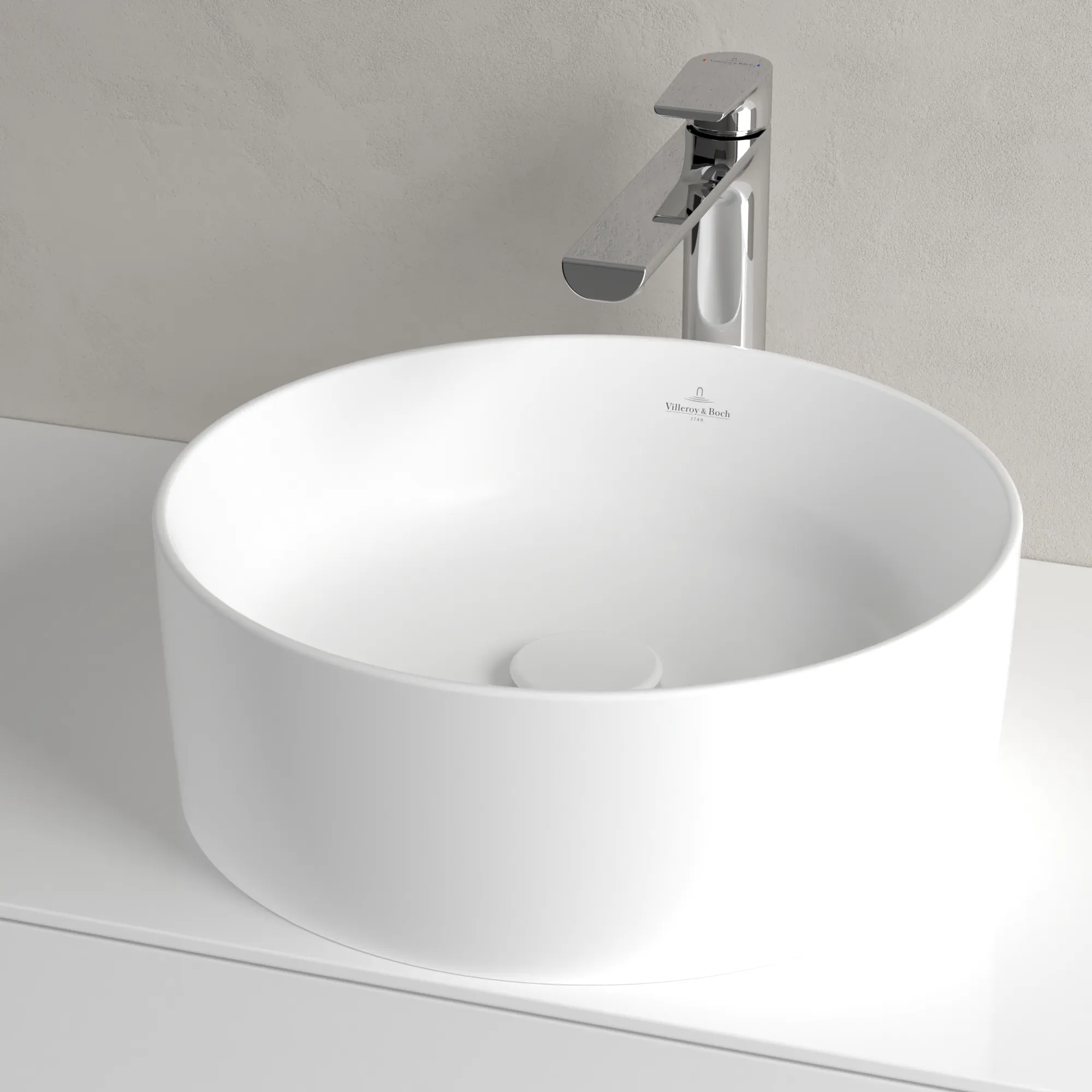 Villeroy & Boch Aufsatzwaschtisch rund aus TitanCeram „Collaro“ ⌀ 400 mm, ohne Hahnlochbohrung in Stone White