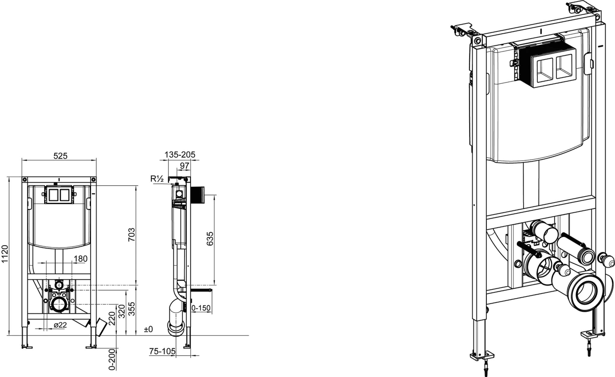 WC-Vorwandelement ViConnect Installationssysteme 922427, 525 x 1120 x 135 mm, für Trockenbau