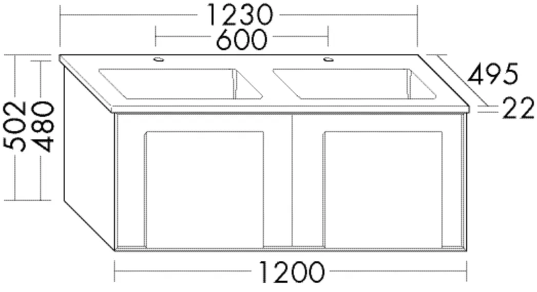 Keramik-Waschtisch + Waschtischunterschrank Moto PG1 von burgbad – 495 mm tief, 1.230 mm breit, 502 mm hoch, Beckenmaße 477 x 291 mm