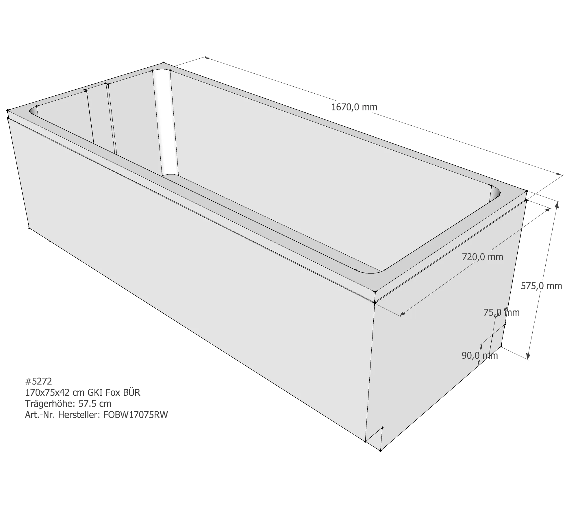 Duschwannenträger passend für GKI Fox 170 × 75 × 42 cm