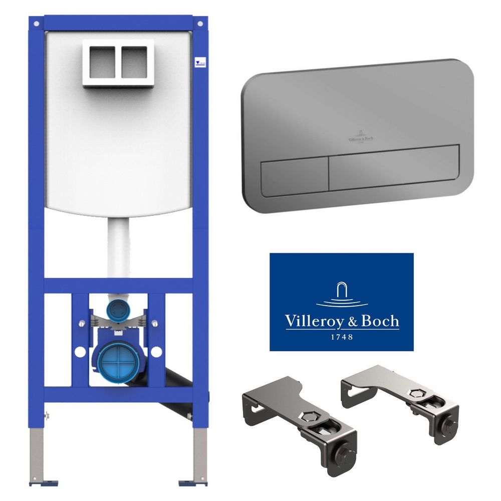Set Vorwand-/Einbauelement für Toilette mit Betätigungsplatte mattchrom ViConnect und Wandhalter in Set Vorwand-/Einbauelement für Toilette mit Betätigungsplatte mattchrom ViConnect und Wandhalter in