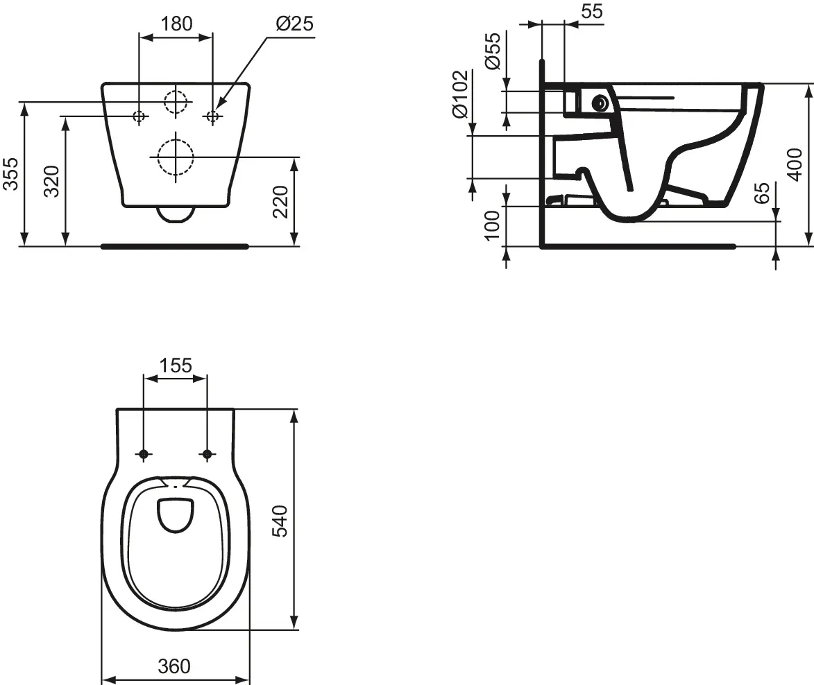 Set WC mit WC-Sitz Softclose spülrandlos „Connect“ 360 × 340 × 540 mm