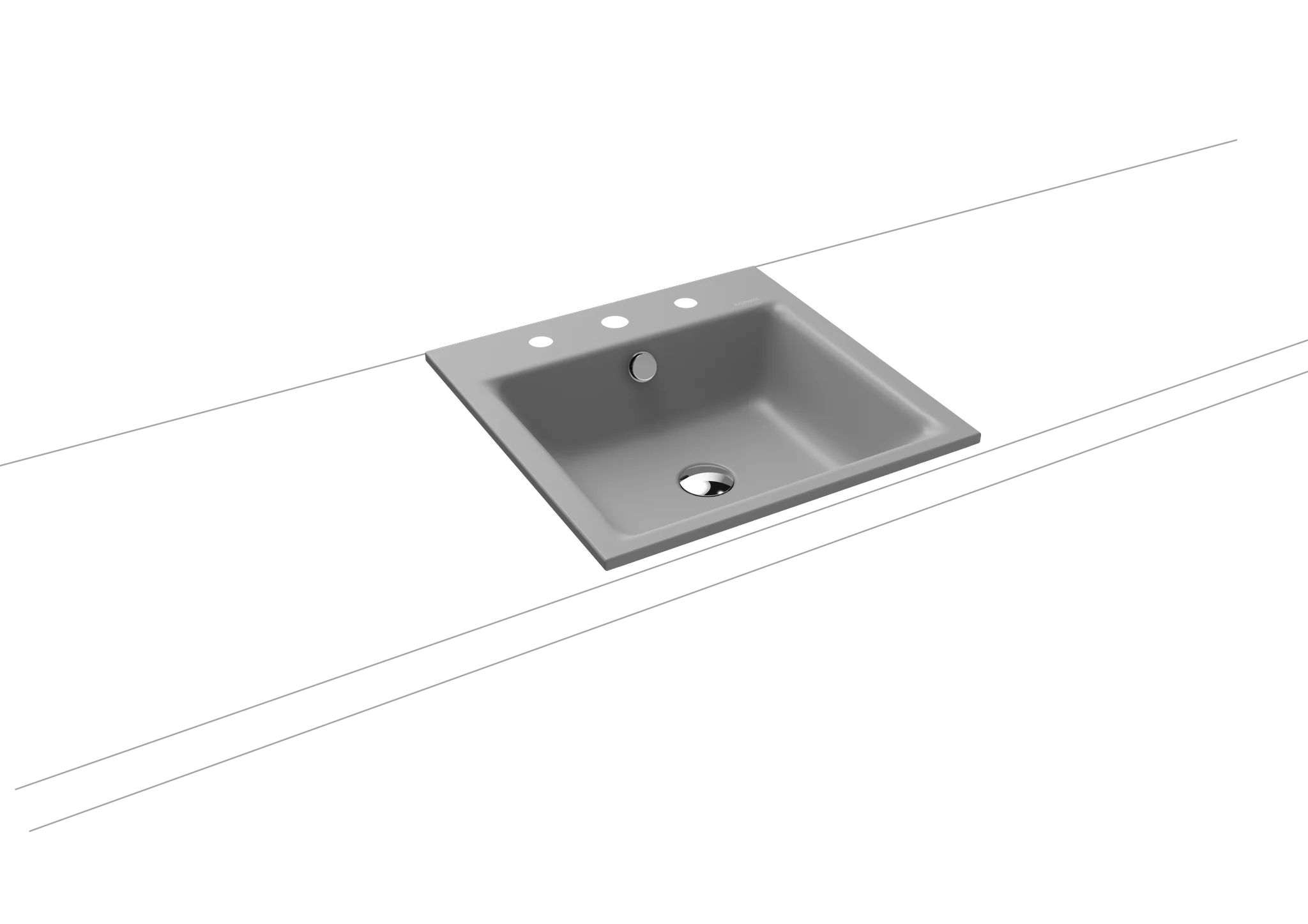 Kaldewei PURO Einbauwaschtisch, quadratisch, 460x460 mm, Randhöhe 14 mm, alpinweiß, mit Überlauf, 3er Hahnlochbohrung