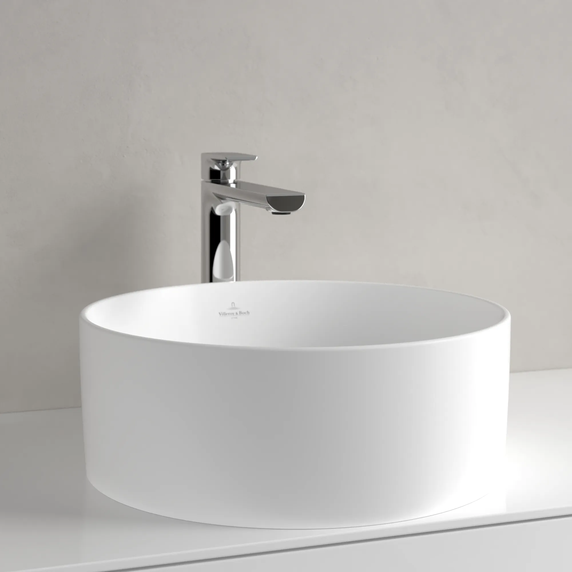 Villeroy & Boch Aufsatzwaschtisch rund aus TitanCeram „Collaro“ ⌀ 400 mm, ohne Hahnlochbohrung in Stone White