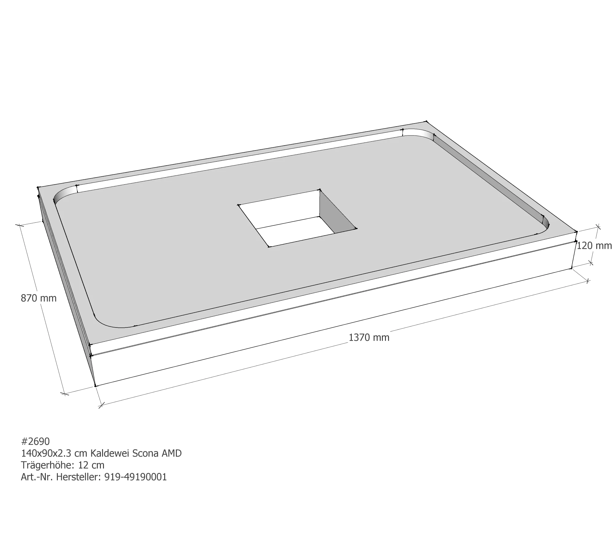 Duschwannenträger für Kaldewei Scona 140 × 90 × 2,3 cm