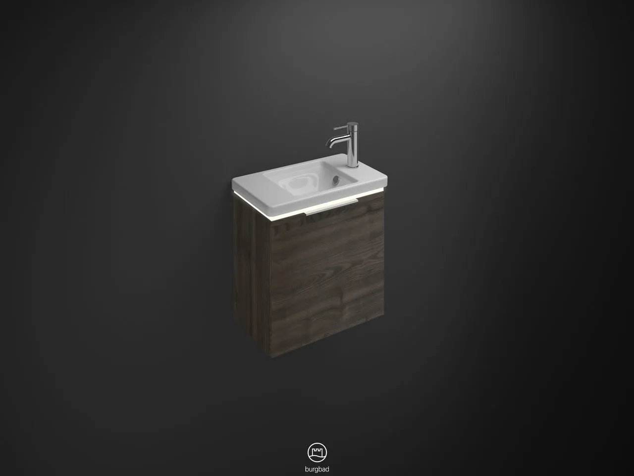 burgbad Badmöbelset Keramik-Waschtisch inkl. Waschtischunterschrank „Eqio“ 53 × 54 × 31,5 cm Stangengriff, Schwarz Matt (140 / 397 mm), in Eiche Dekor Cashmere burgbad Badmöbelset Keramik-Waschtisch inkl. Waschtischunterschrank „Eqio“ 53 × 54 × 31,5 cm Stangengriff, Schwarz Matt (140 / 397 mm), in Eiche Dekor Cashmere