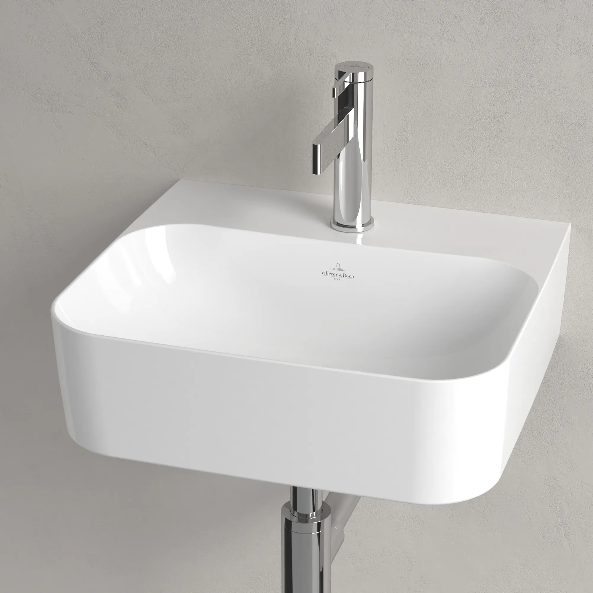 Villeroy & Boch Handwaschbecken aus TitanCeram „Finion“ 430 × 390 × 140 mm, mit Hahnlochbohrung, Hahnlochposition mittig in Weiß Alpin, mit CeramicPlus Villeroy & Boch Handwaschbecken aus TitanCeram „Finion“ 430 × 390 × 140 mm, mit Hahnlochbohrung, Hahnlochposition mittig in Weiß Alpin, mit CeramicPlus
