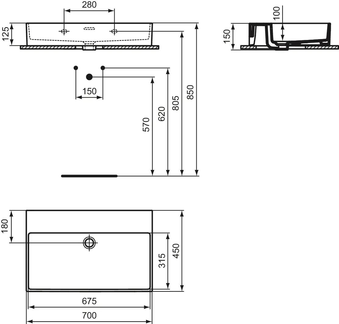 Waschbecken „Extra“ 70 × 45 × 15 cm in Weiß Waschbecken „Extra“ 70 × 45 × 15 cm in Weiß
