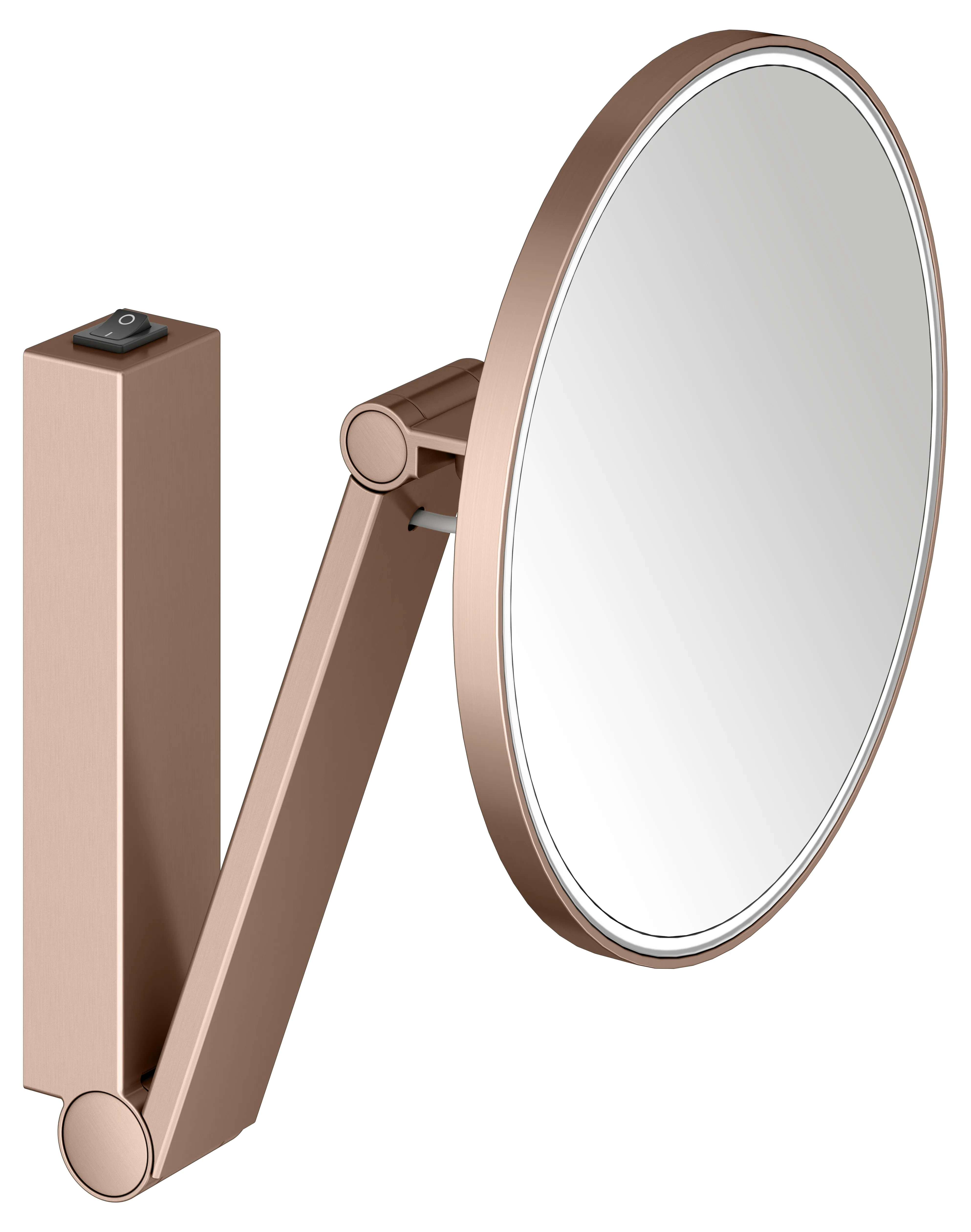 KEUCO Kosmetikspiegel mit Wippschalter „iLook_move“ Rund, mit Beleuchtung in Rotgold (gebürstet), ⌀ 212 mm