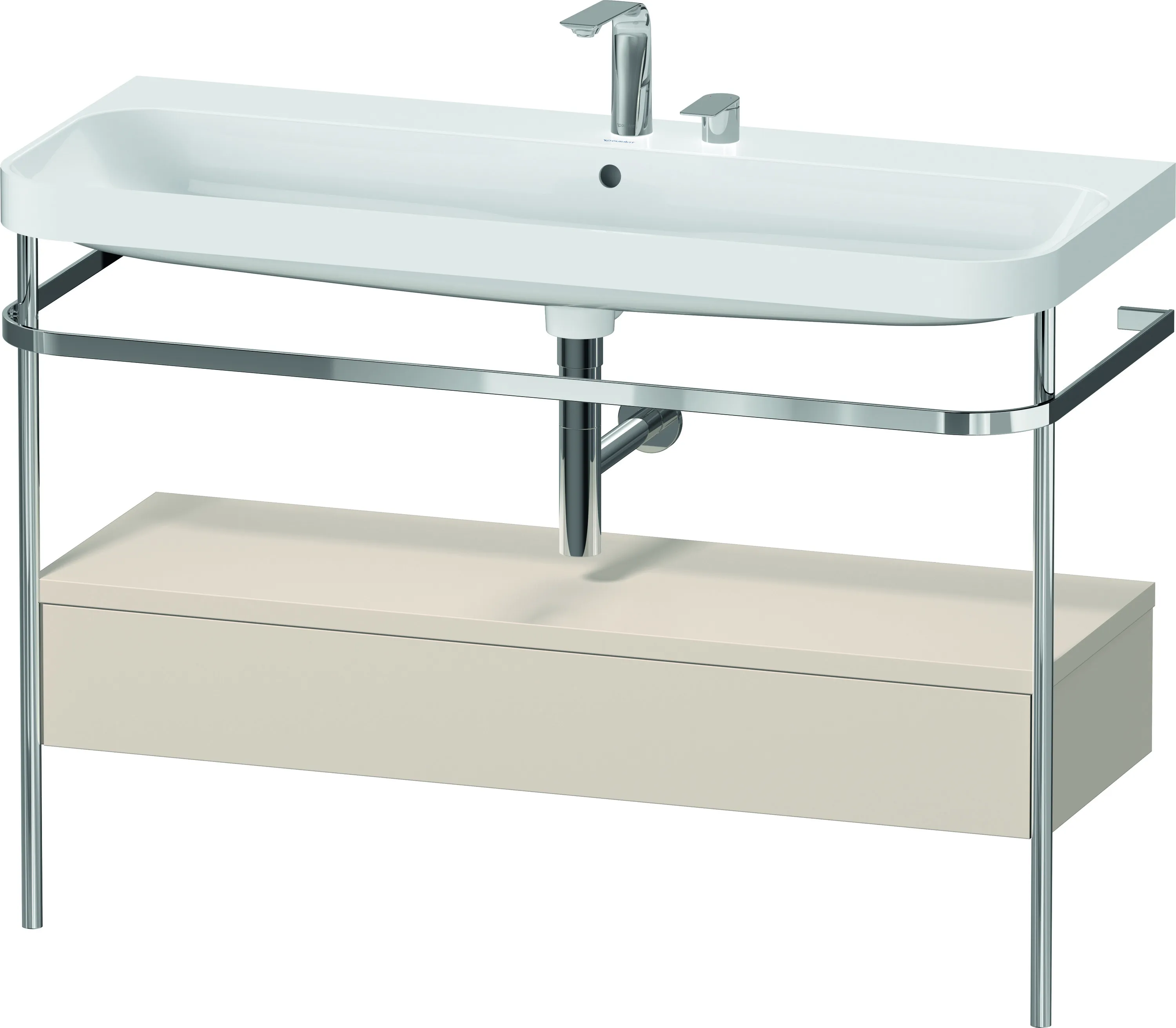 Duravit Waschtischunterschrank c-shaped Set mit Metallkonsole und Schubkasten „Happy D.2 Plus“ 117,5 × 85 × 49 cm Taupe Supermatt