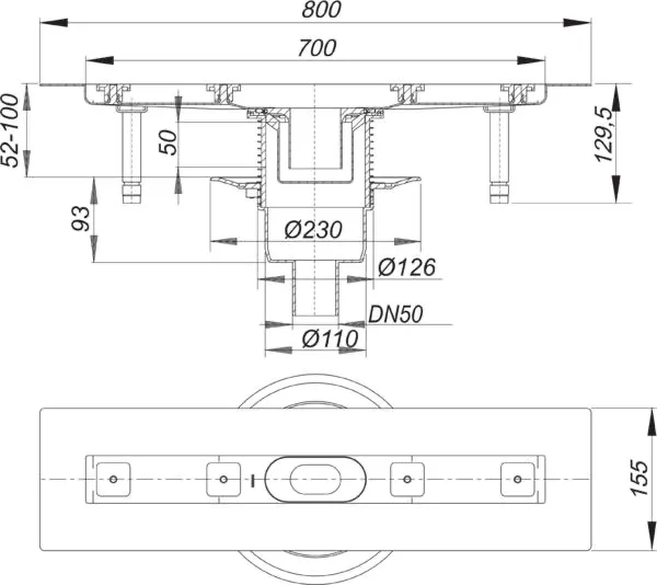 Duschrinne CeraLine senkrecht F 700 mm, DN 50 Duschrinne CeraLine senkrecht F 700 mm, DN 50