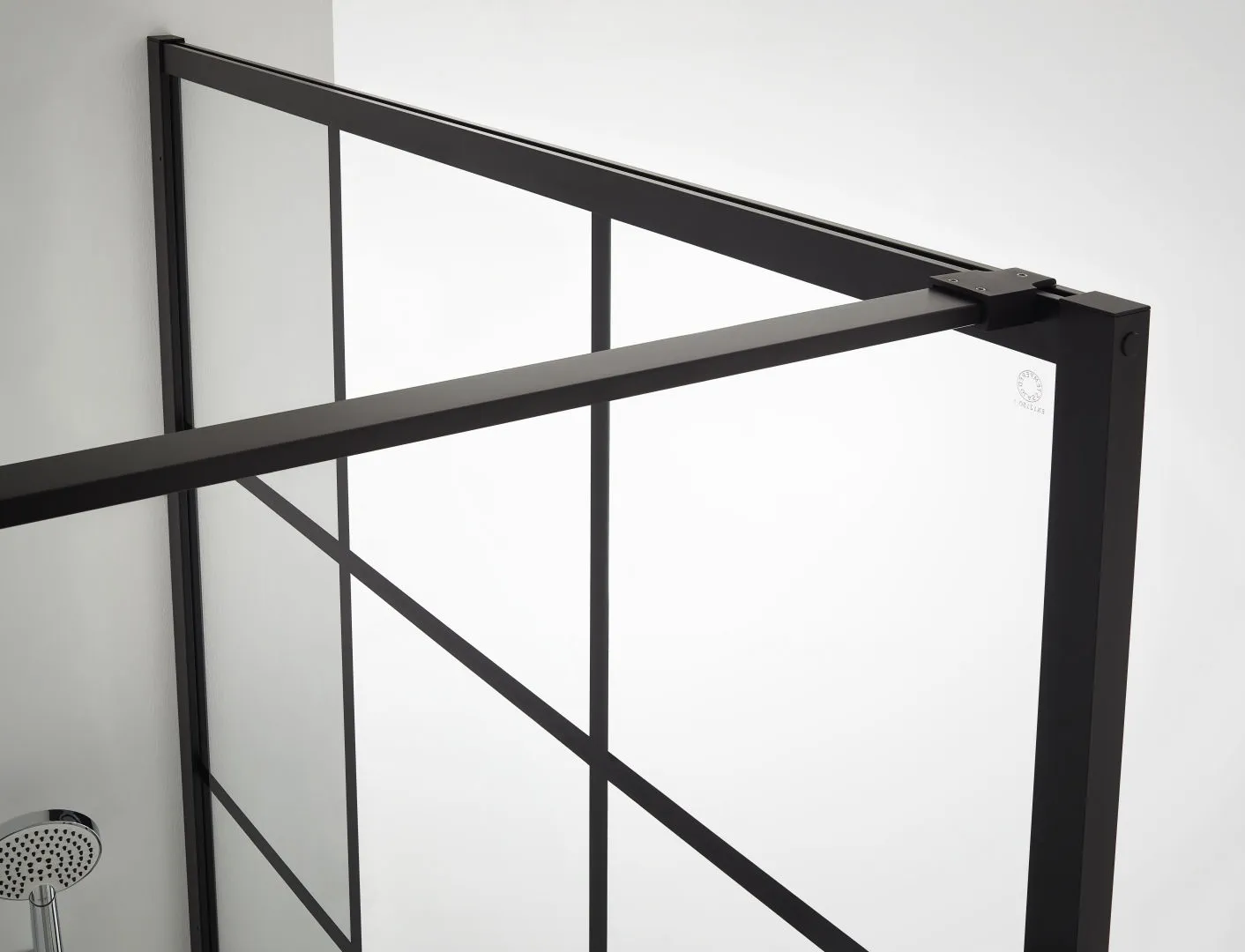 Kermi Duschdesign Walk-In-Duschkabine Dekor Print „WALK-IN XD“ Glas Klar, Profile Schwarz Soft (RAL 9005), BV: 890 - 910 mm WE: 890 - 910 mm H: 2000 mm