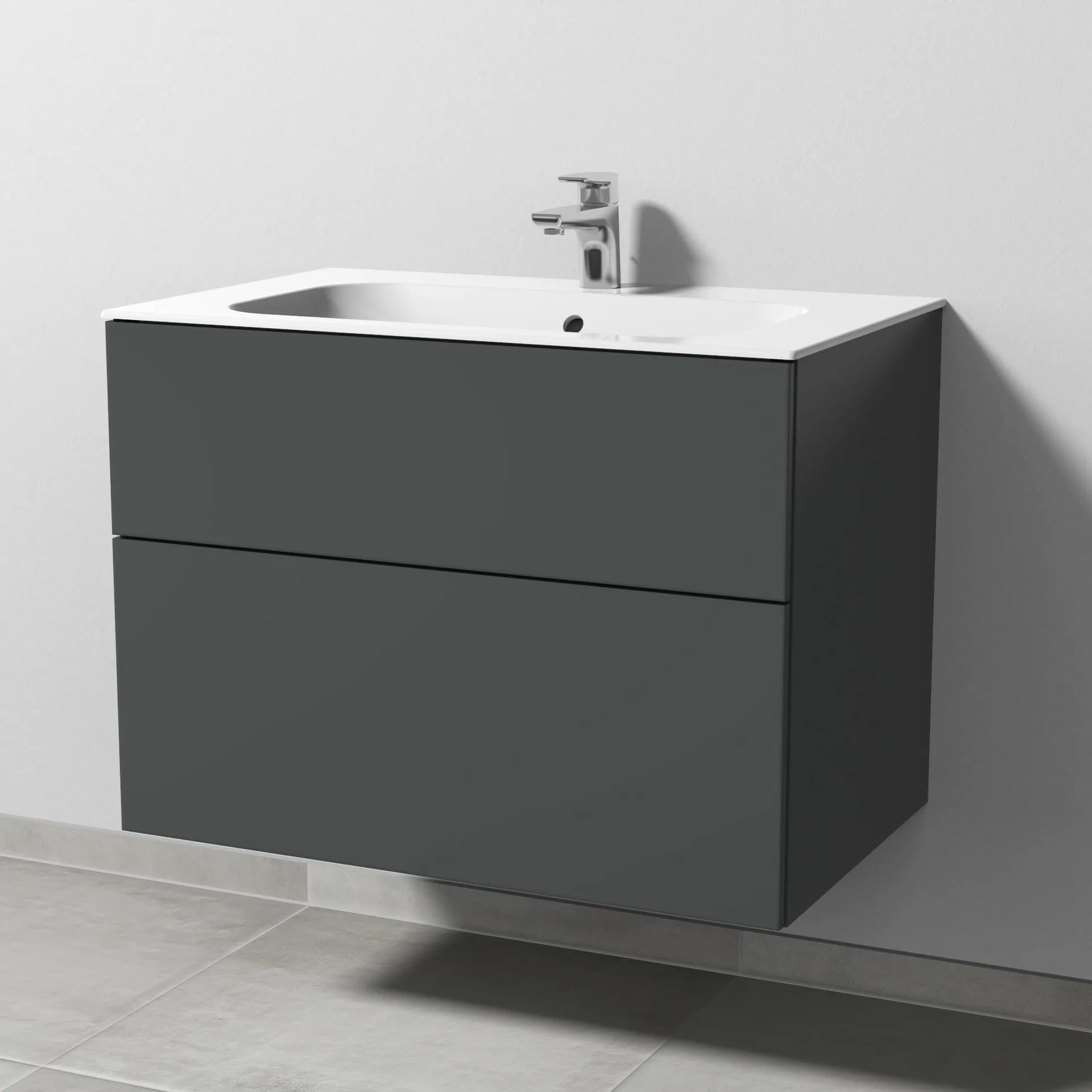 Sanipa Keramik-Waschtisch-Set mit Waschtischunterschrank „3way“ 79 × 49,7 × 58,2 cm in Anthrazit (matt), mittig
