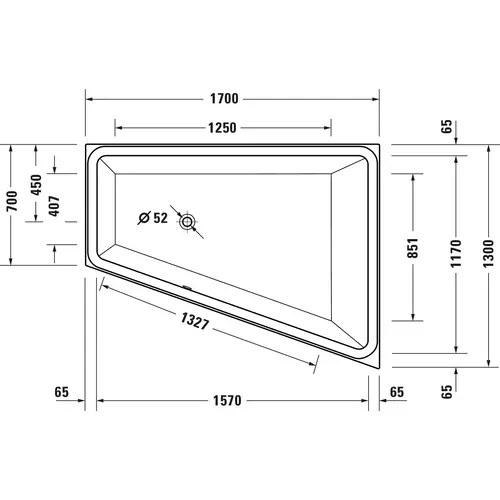 Badundu Badewanne trapez 1700 × 1300 mm, Mittelablauf