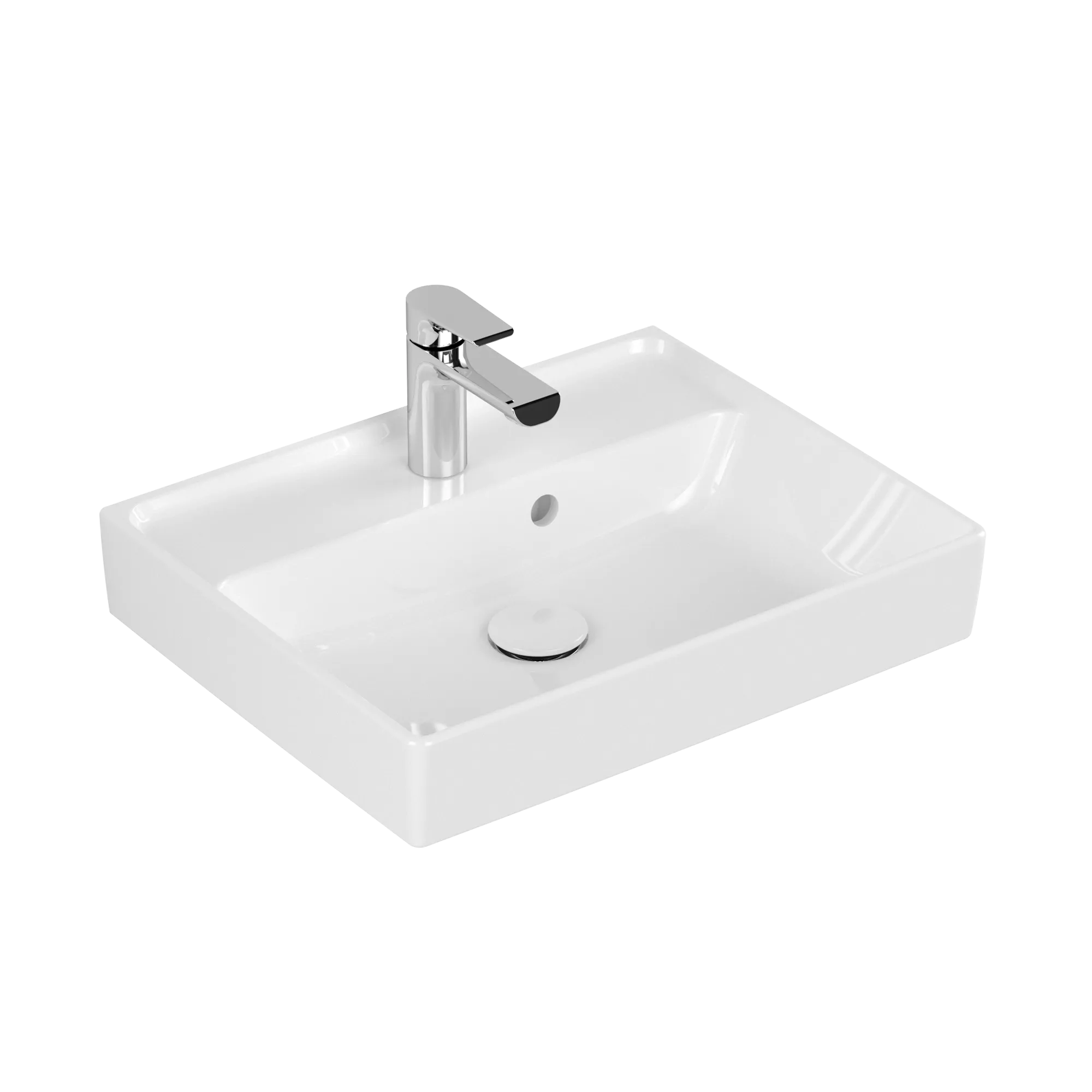 Villeroy & Boch Handwaschbecken aus TitanCeram geschliffen „Collaro“ 500 × 400 × 150 mm, mit Hahnlochbohrung, Hahnlochposition mittig in Weiß Alpin