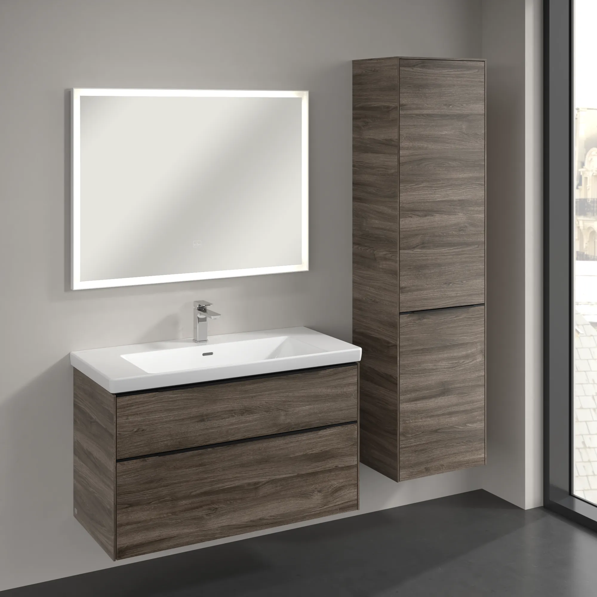 Villeroy & Boch Hochschrank mit Wäschekorb-Klappe „Subway 3.0“ 45 × 171 × 36,2 × 36,2 cm 1 Tür, 1 Wäscheklappe, 1 × fixer Fachboden, Anschlag: rechts, 2 × Glasfachboden, 1 Tür, Anschlag rechts