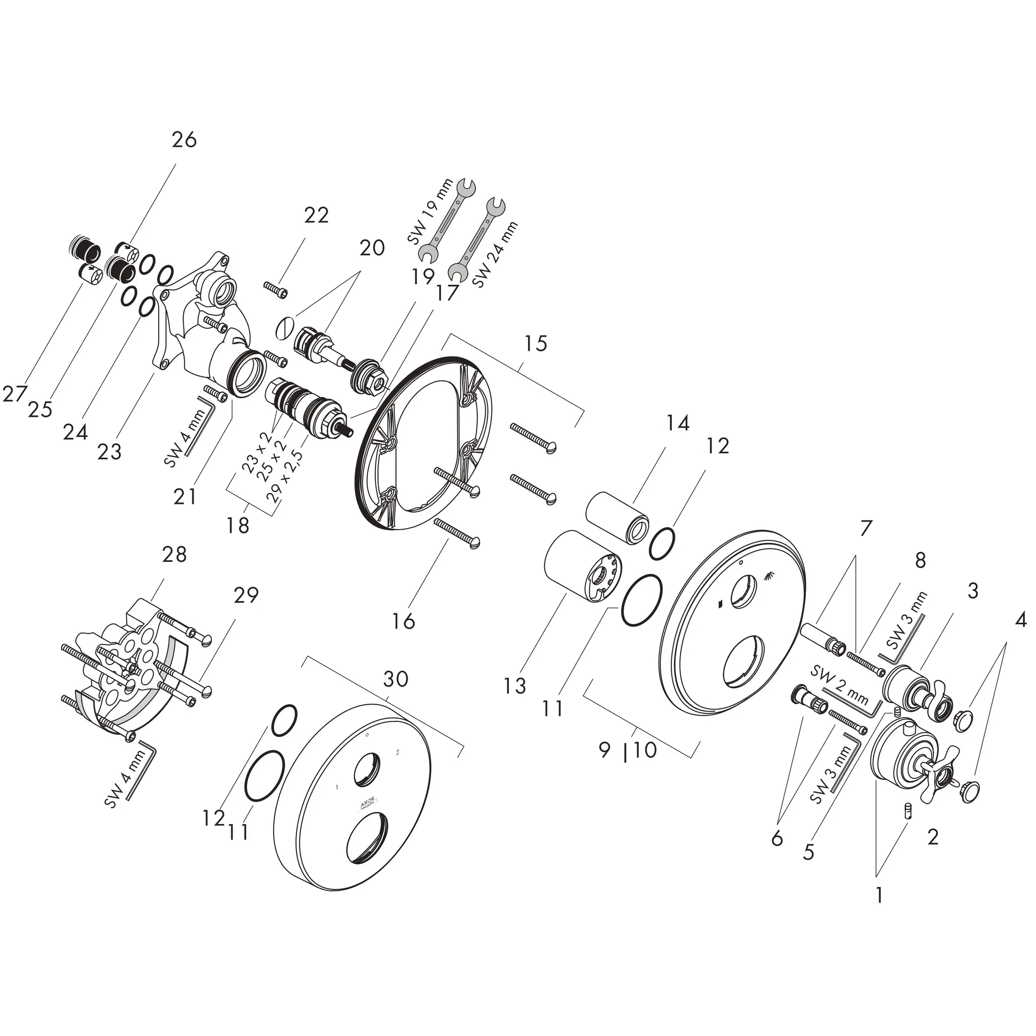 Thermostat UP Axor Montreux F-Set chrom mit Absperr-u.Umstellventil