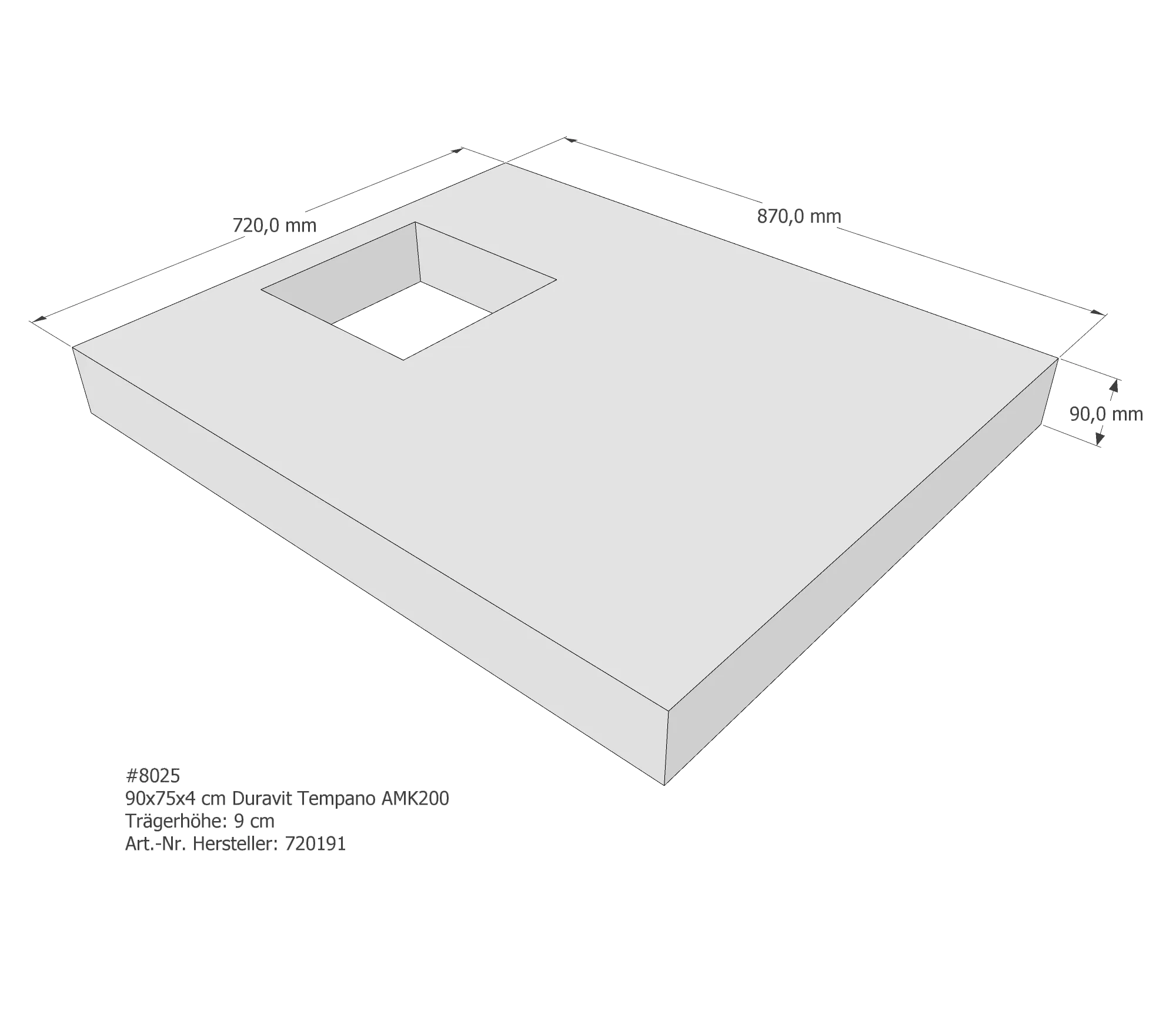 Duschwannenträger für Duravit Tempano 90 × 75 × 4 cm Breite: 75 cm / Länge: 90 cm