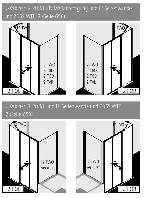 Kermi Duschtür Pendeltür mit Festfeld rechts für Nische und Ecke „IBIZA 2000“ 200 cm Glas SR Opaco, Profile Weiß (RAL 9016), Anschlag rechts, Drehtür zweiteilig