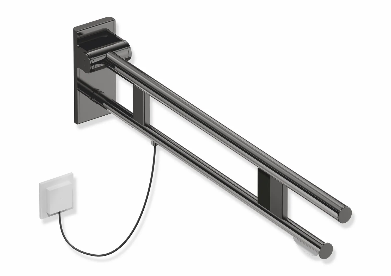 Stützklappgriff Duo, Design A des Systems 900, Edelstahl, PVD, Ausladung 850 mm, mit WC-Papierhalter und Spülauslösung (E-Ausführung), Ausführung rechts, in Farbe CK (messing glänzend) Stützklappgriff Duo, Design A des Systems 900, Edelstahl, PVD, Ausladung 850 mm, mit WC-Papierhalter und Spülauslösung (E-Ausführung), Ausführung rechts, in Farbe CK (messing glänzend)