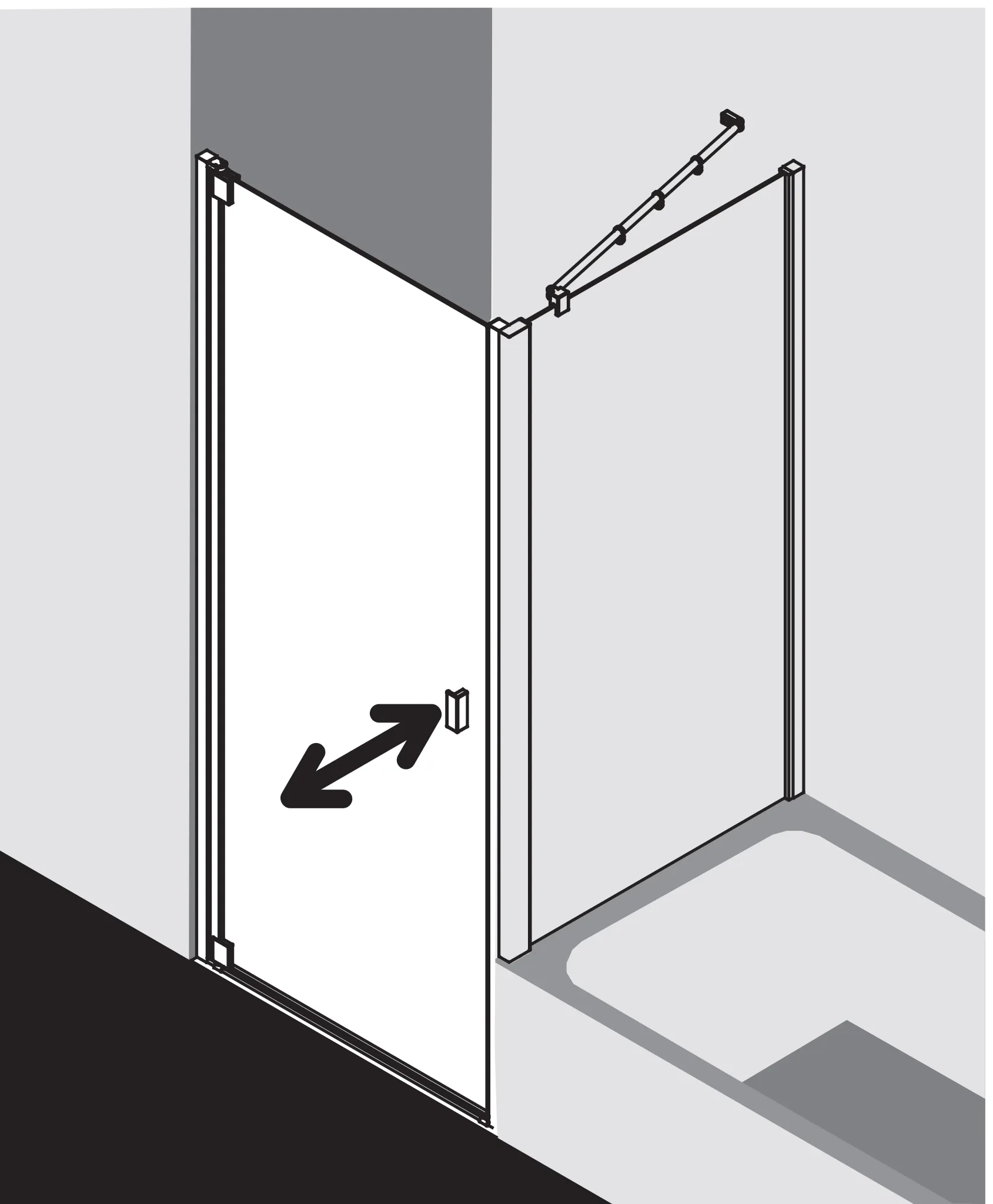 Kermi Pendeltür 1-flügelig links für Nische und Ecke „RAYA“ Glas Klar Dekor Stripe 3, Profile Silber Mattglanz, BV: 768 - 808 mm GAK: 755 - 785 mm WE: 768 - 808 mm H: 2000 mm Kermi Pendeltür 1-flügelig links für Nische und Ecke „RAYA“ Glas Klar Dekor Stripe 3, Profile Silber Mattglanz, BV: 768 - 808 mm GAK: 755 - 785 mm WE: 768 - 808 mm H: 2000 mm
