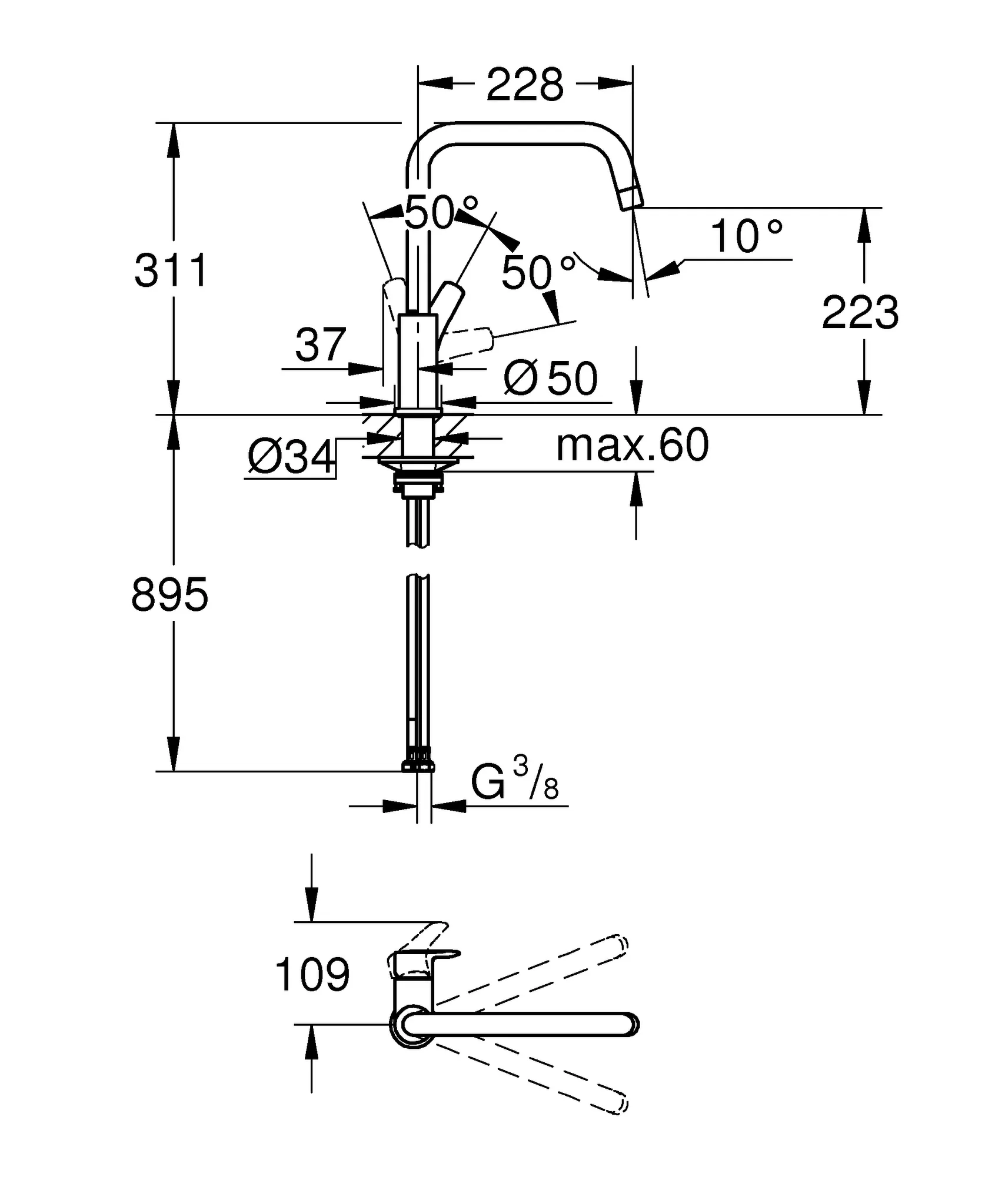 Einhand-Spültischbatterie Eurosmart 30618, für Vor-Fenster-Montage, hoher schwenkbarer Gussauslauf, chrom Einhand-Spültischbatterie Eurosmart 30618, für Vor-Fenster-Montage, hoher schwenkbarer Gussauslauf, chrom