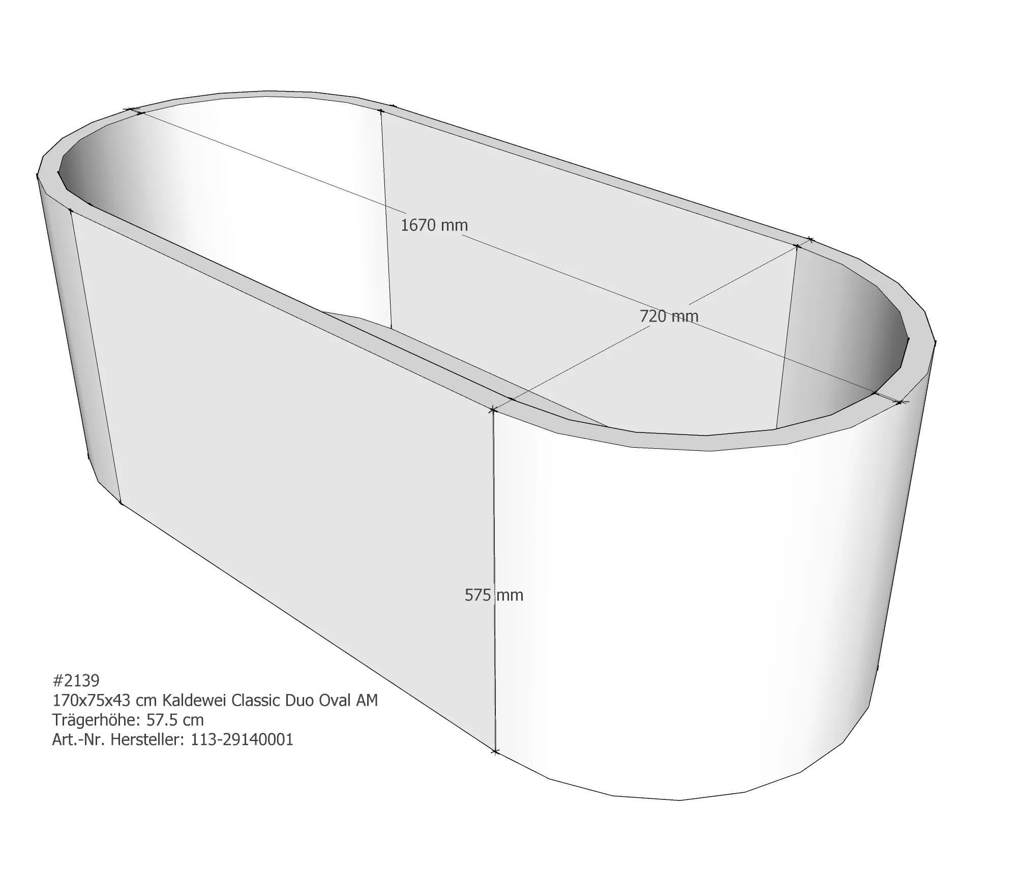 Badewannenträger für Kaldewei Classic Duo Oval 170 × 75 × 43 cm