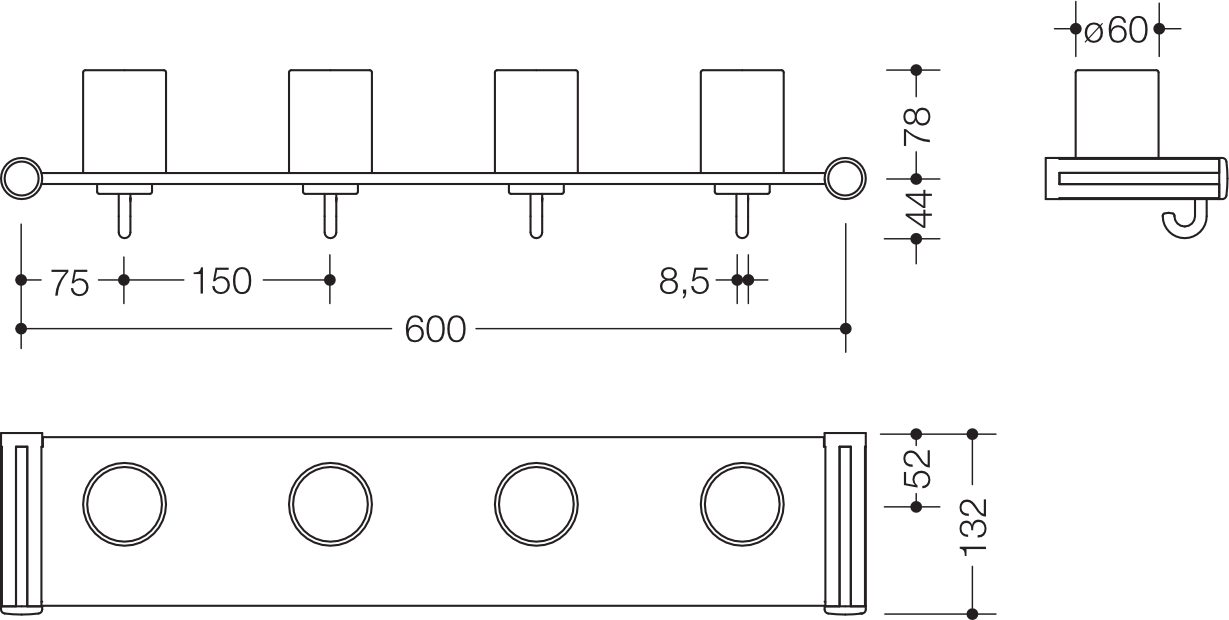 HEWI Zahnputzbecherleiste 63 cm